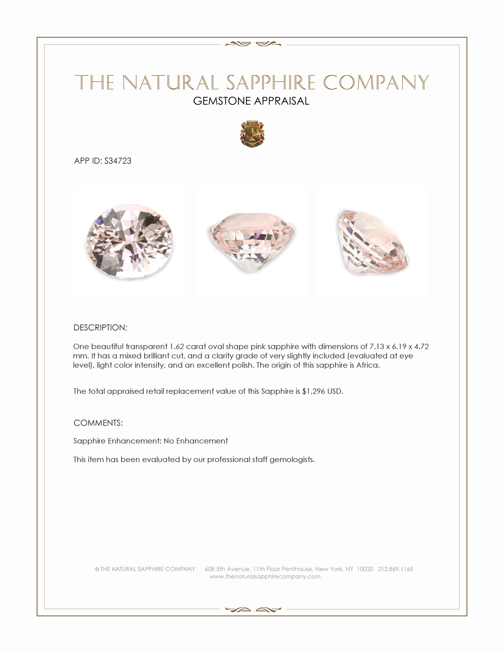 1.62 Ct. Pink Sapphire from Africa