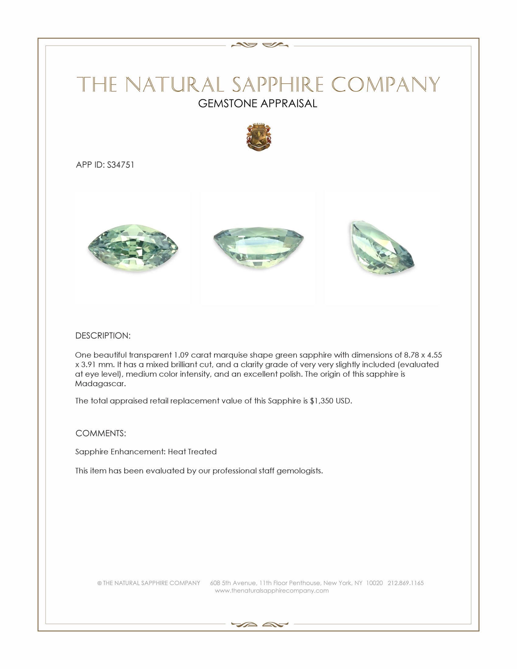 1.09 Ct. Green Sapphire from Madagascar