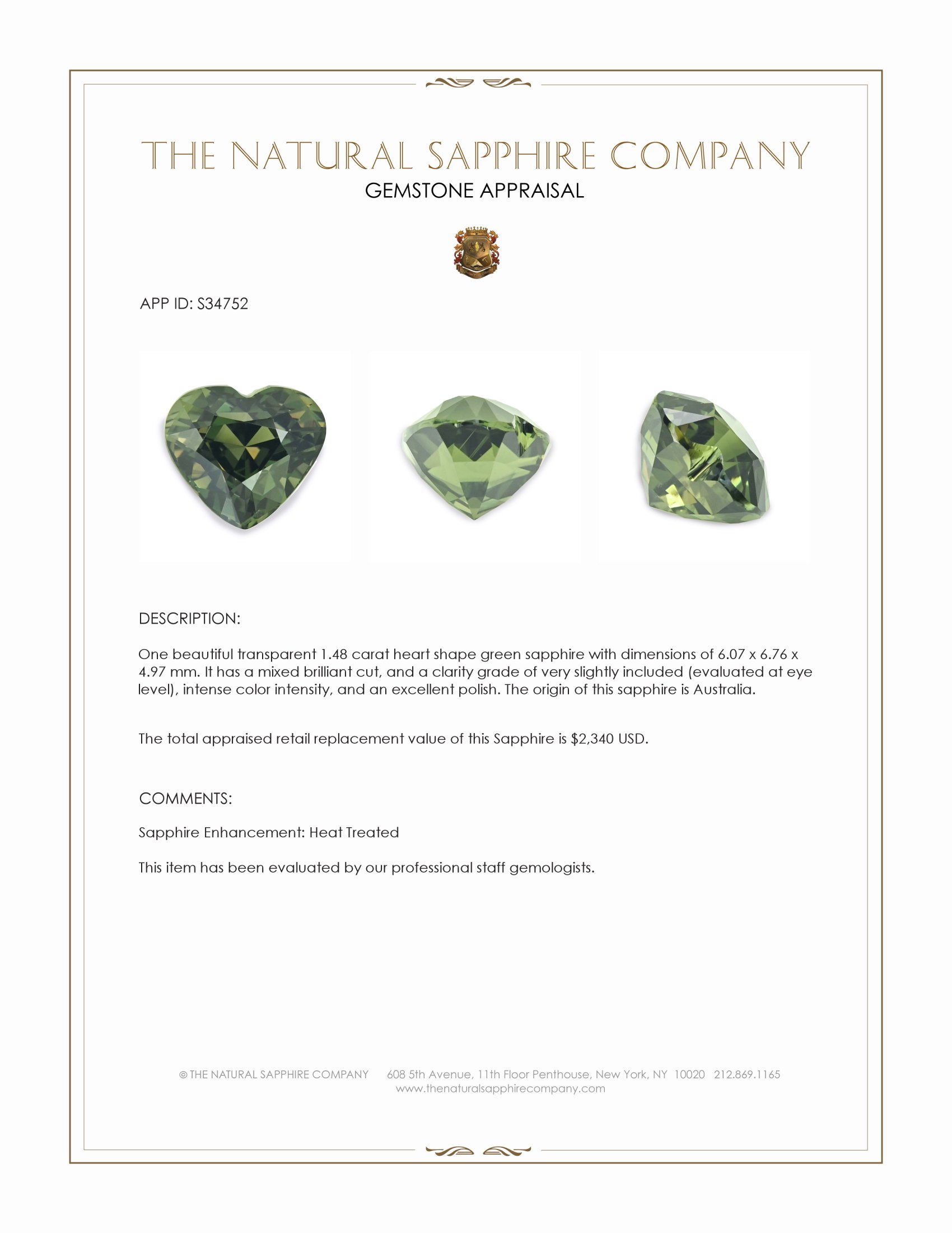 1.48 Ct. Green Sapphire from Australia