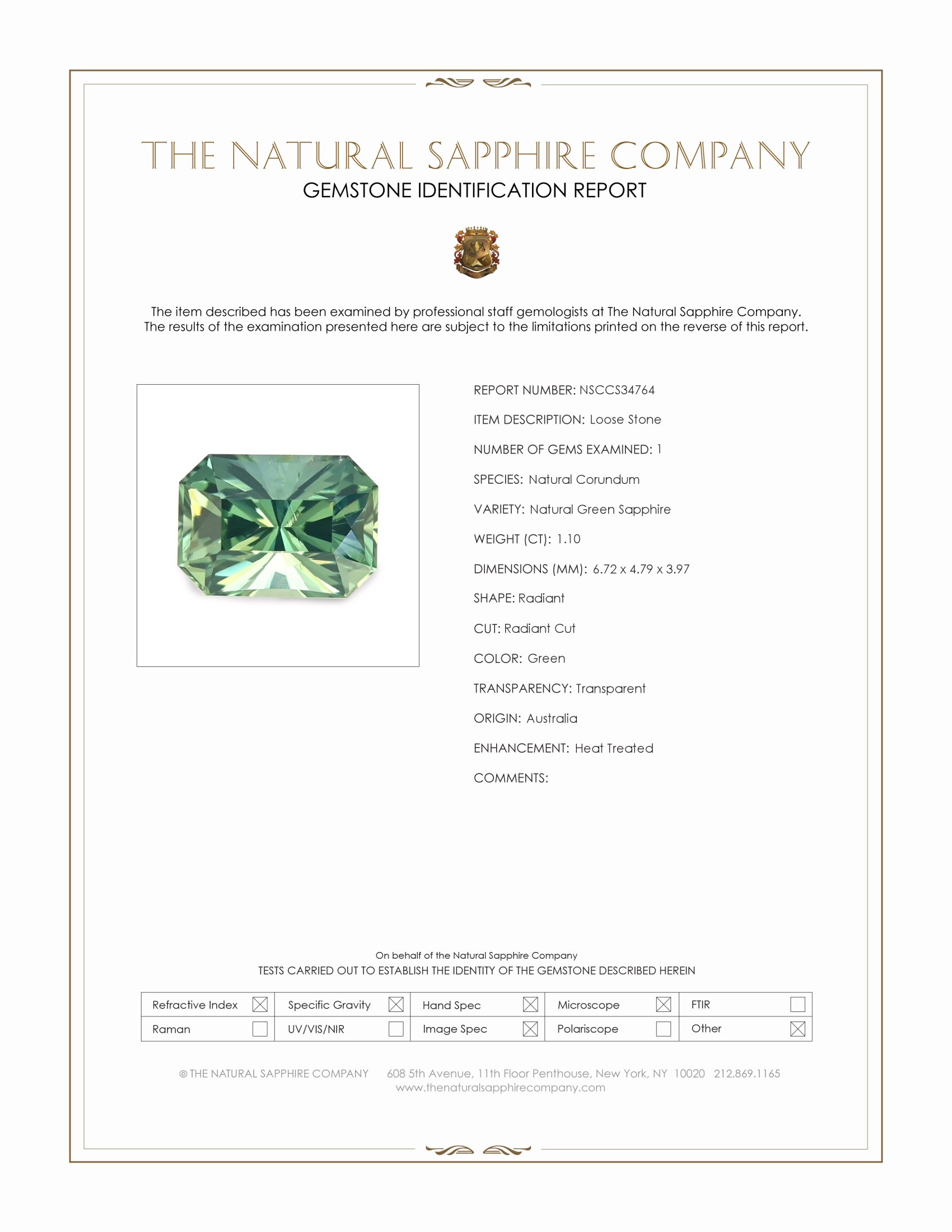 1.10 Ct. Green Sapphire from Australia