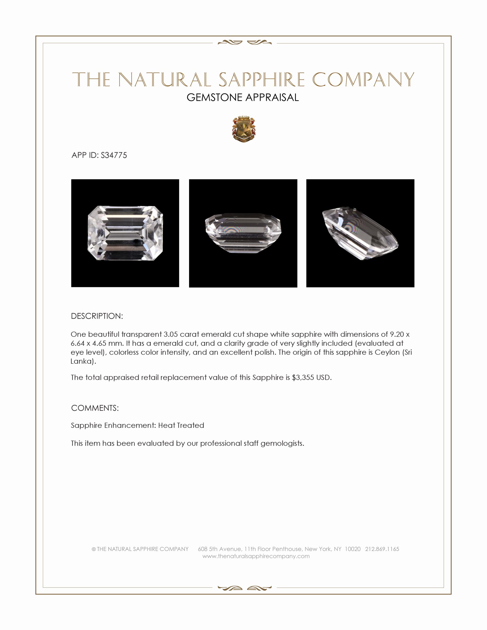 3.05 Ct. White Sapphire from Ceylon (Sri Lanka)