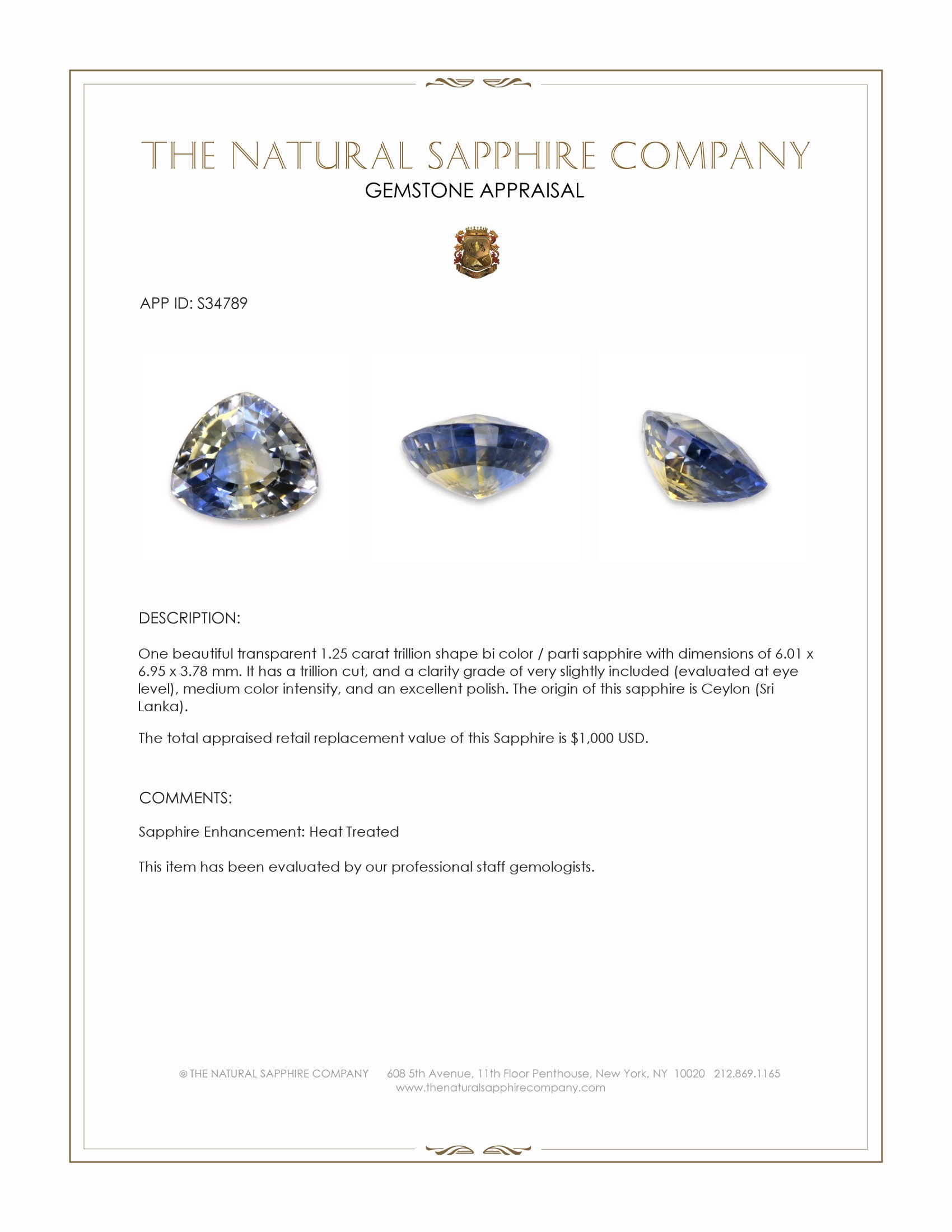 1.25 Ct. Bi Color / Parti Sapphire from Ceylon (Sri Lanka)