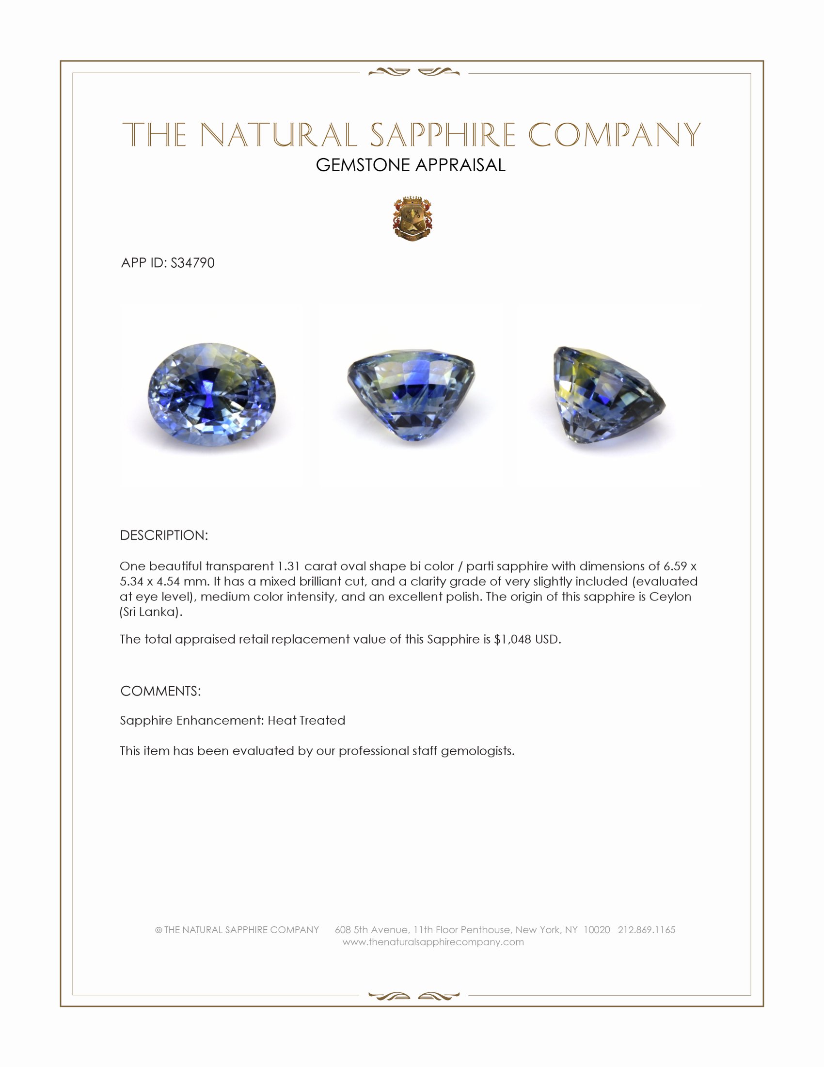 1.31 Ct. Bi Color / Parti Sapphire from Ceylon (Sri Lanka)