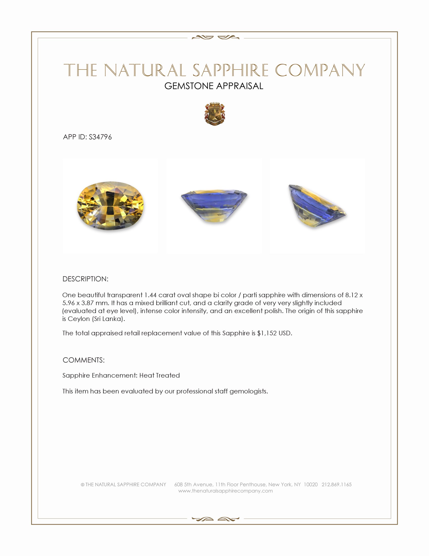 1.44 Ct. Bi Color / Parti Sapphire from Ceylon (Sri Lanka)