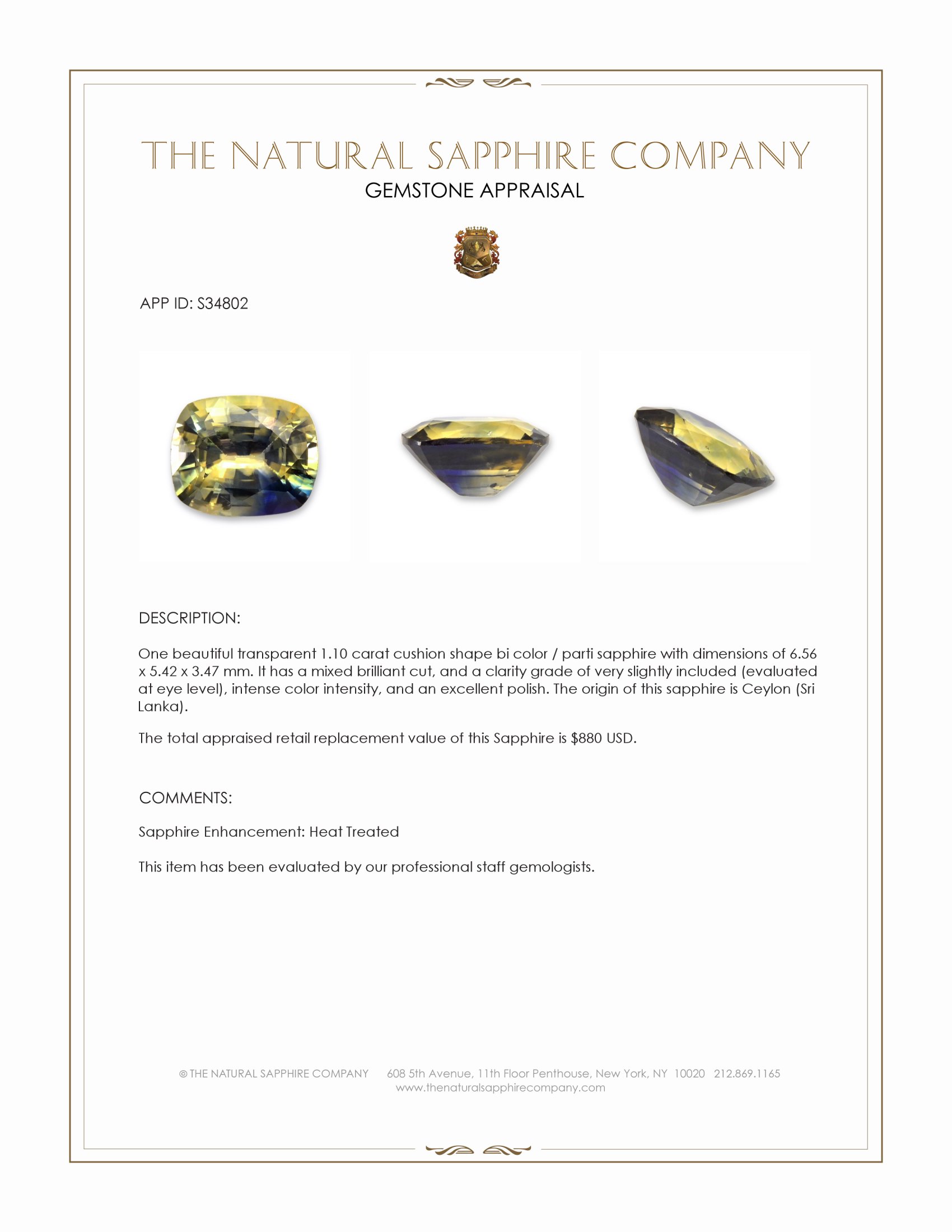 1.10 Ct. Bi Color / Parti Sapphire from Ceylon (Sri Lanka)