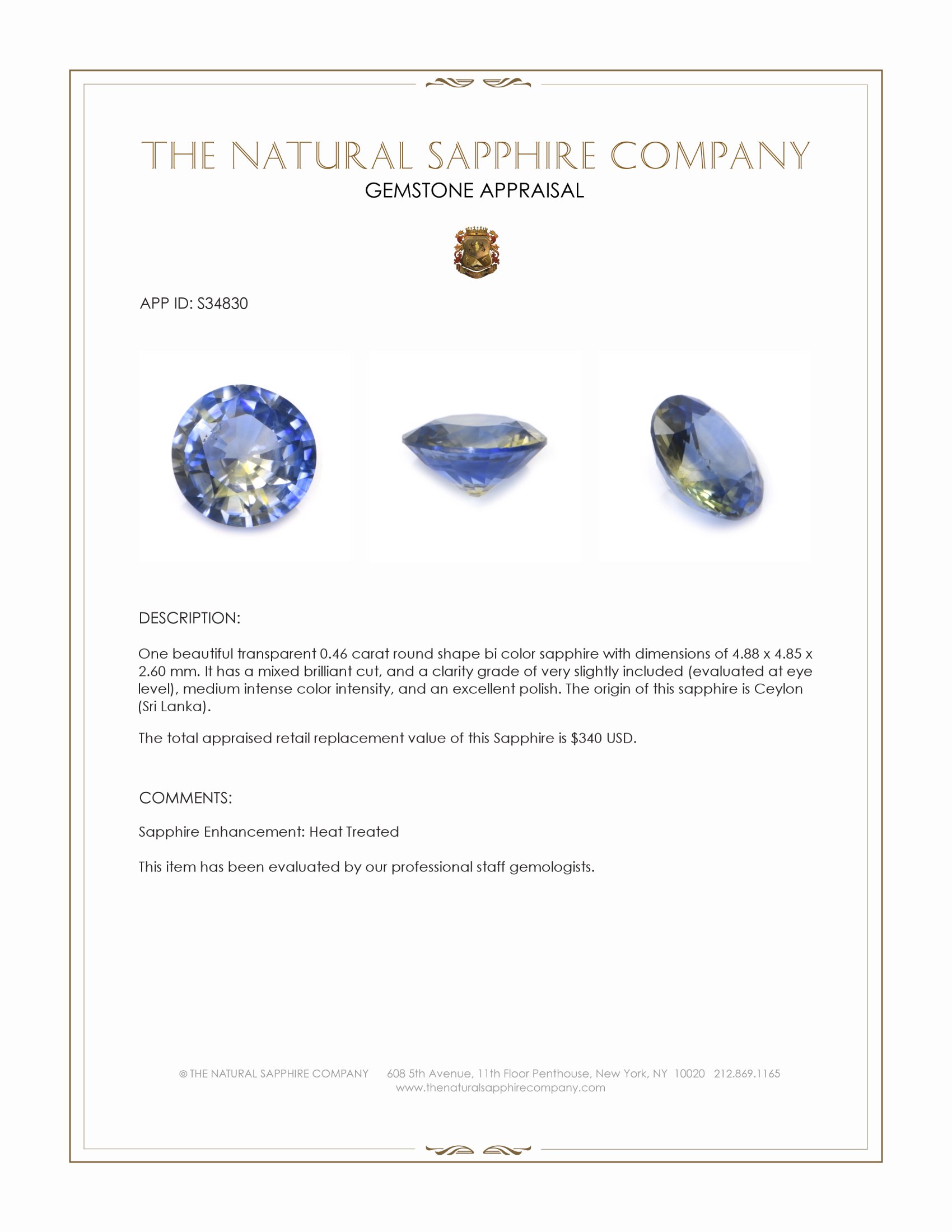 0.46 Ct. Bi Color Sapphire from Ceylon (Sri Lanka)