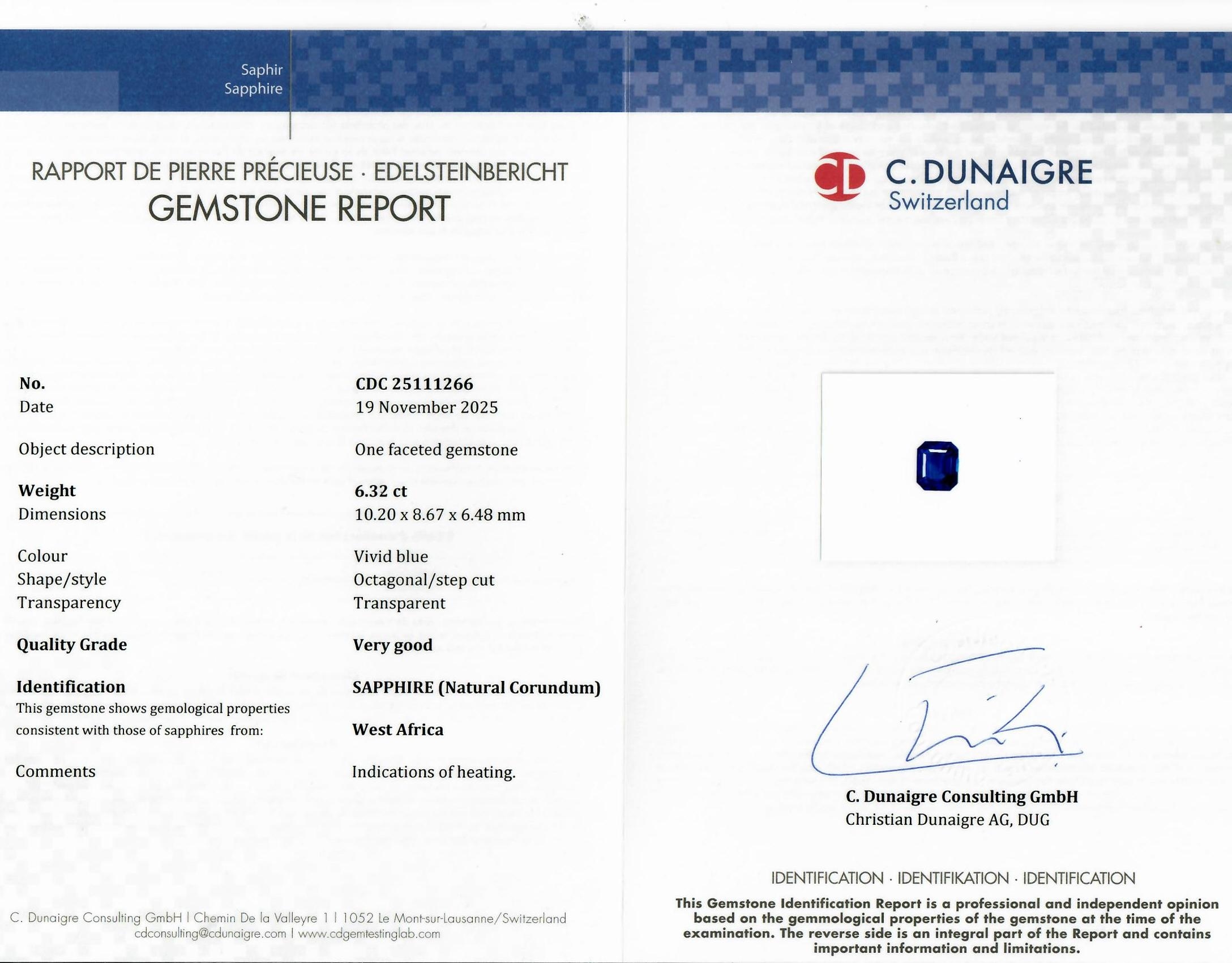 6.32 Ct. Blue Sapphire from West Africa