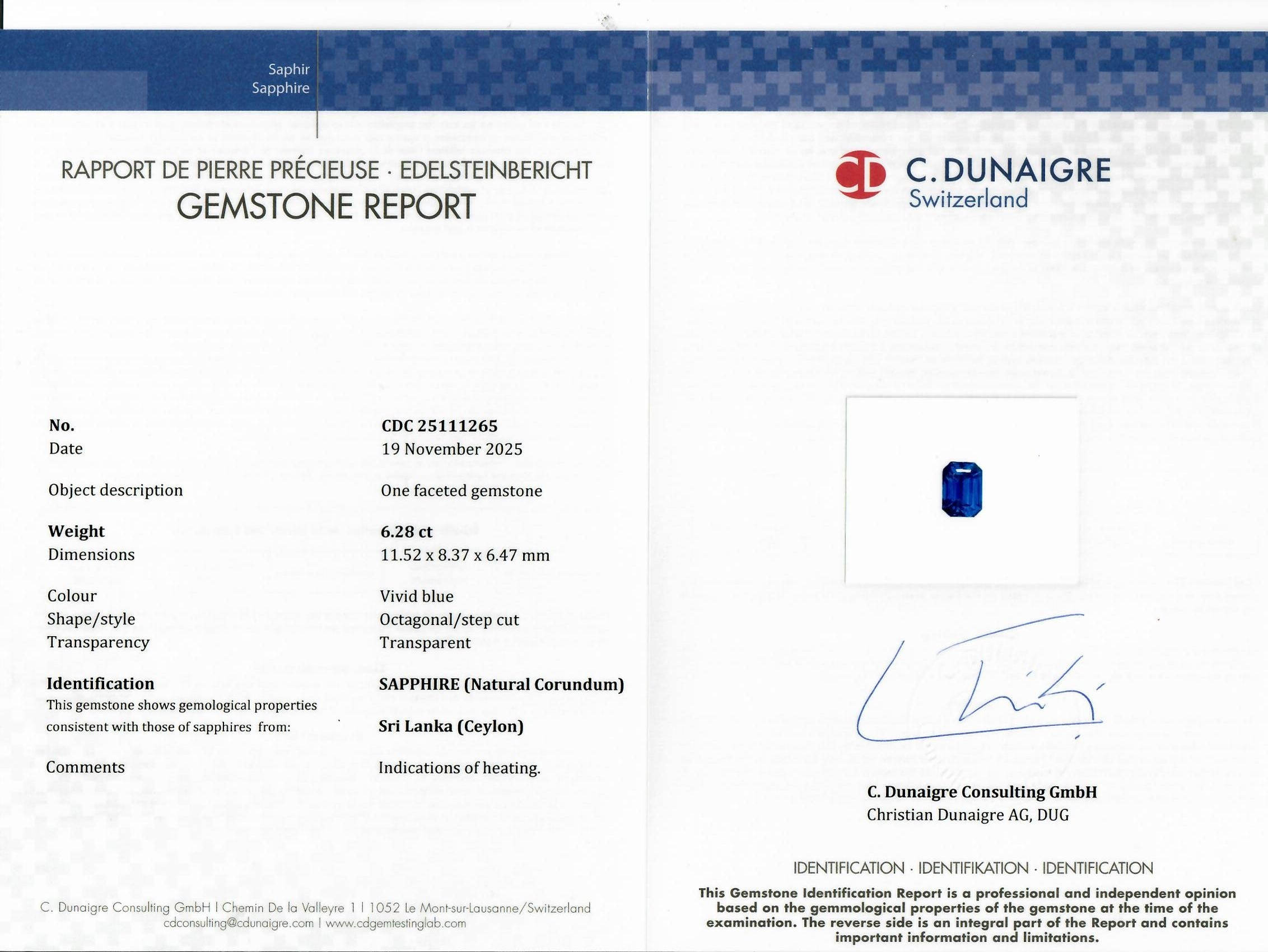 6.28 Ct. Blue Sapphire from Ceylon (Sri Lanka)