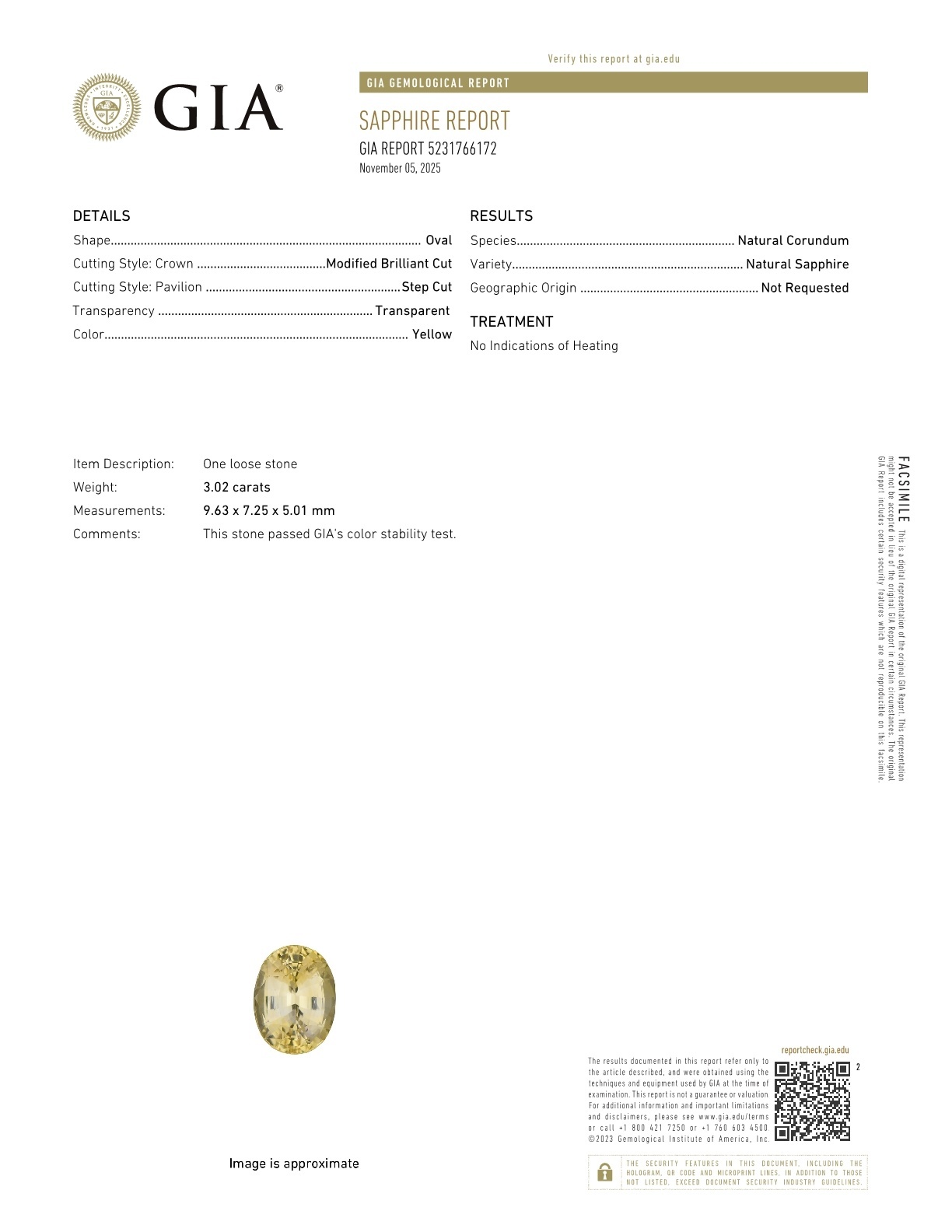 3.02 Ct. Yellow Sapphire from Ceylon (Sri Lanka)