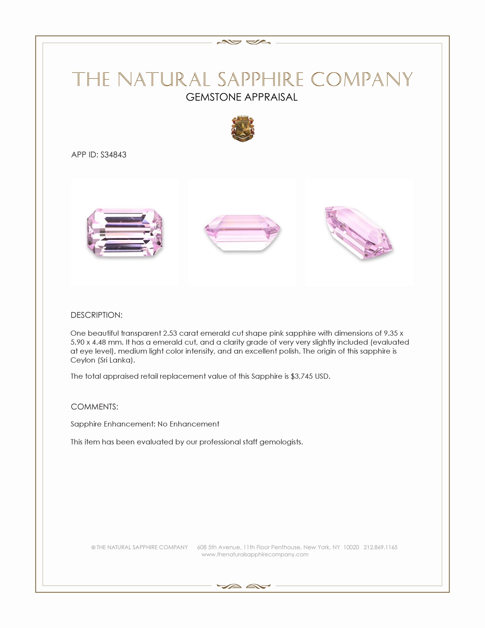 2.53 Ct. Pink Sapphire from Ceylon (Sri Lanka)