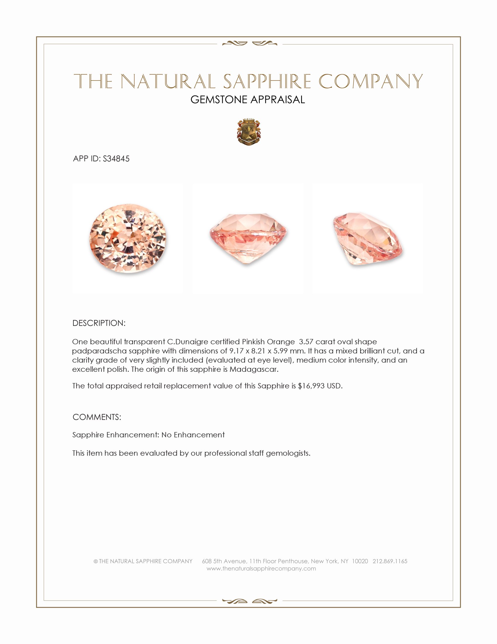 3.57 Ct. Padparadscha Sapphire from Madagascar