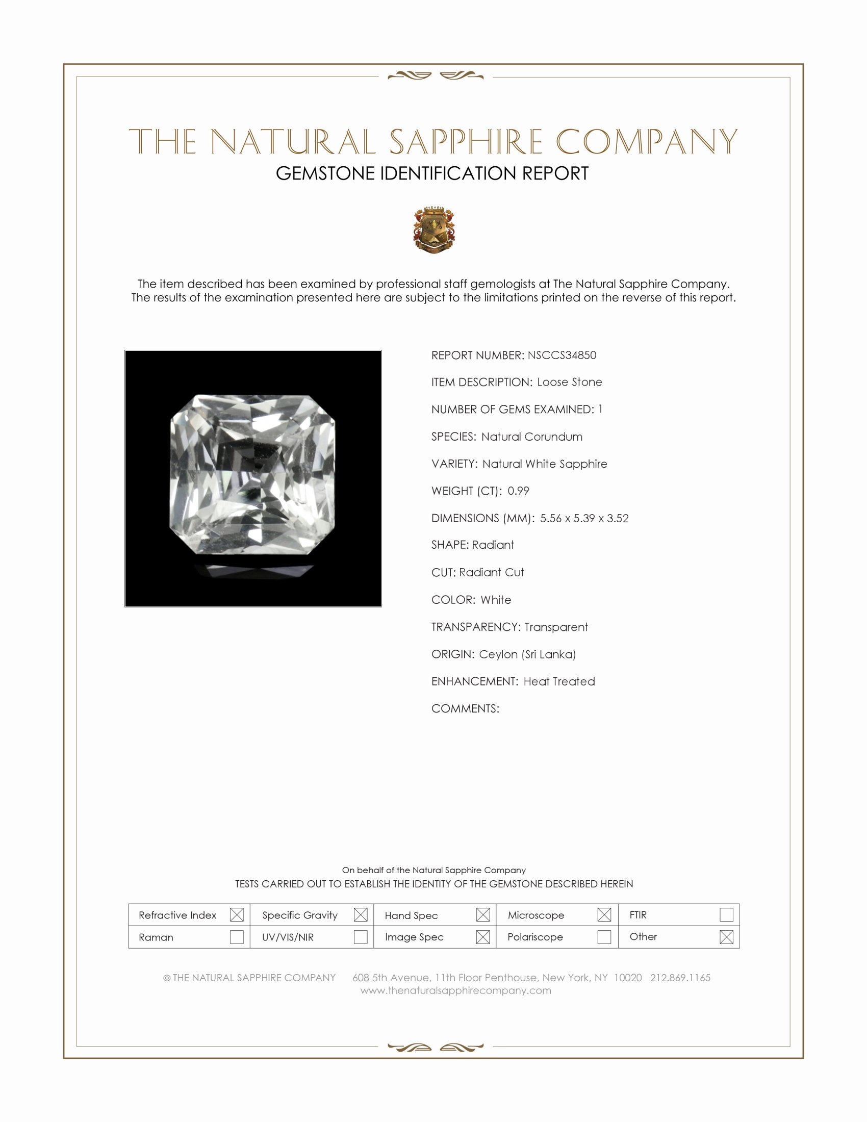 0.99 Ct. White Sapphire from Ceylon (Sri Lanka)