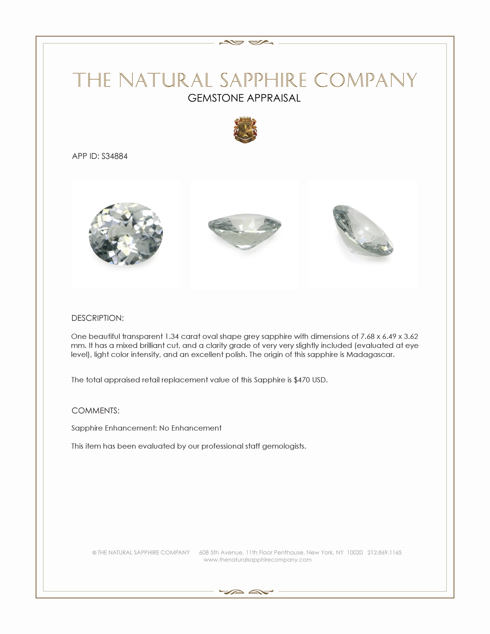 1.34 Ct. Grey Sapphire from Madagascar