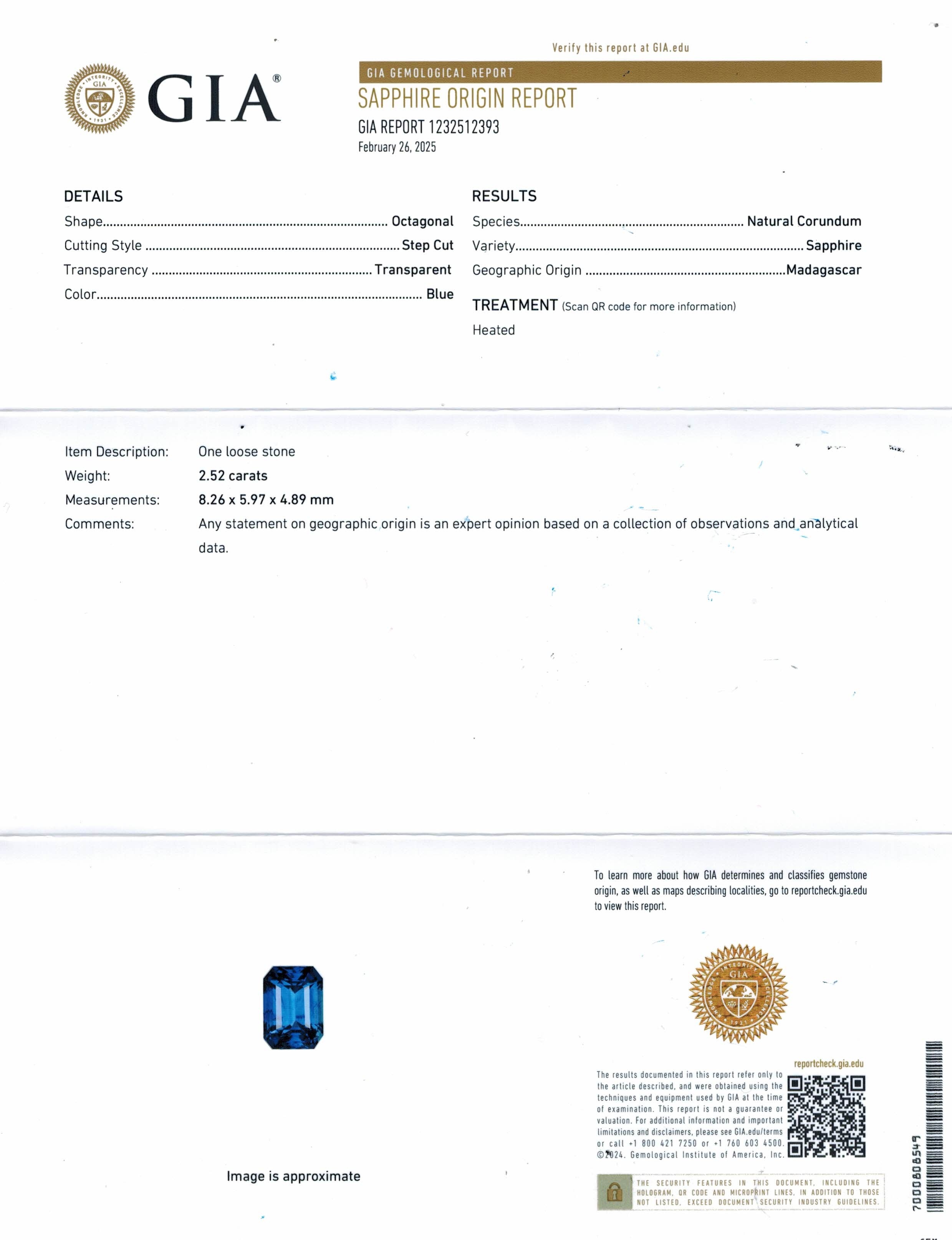 2.52 Ct. Blue Sapphire from Madagascar