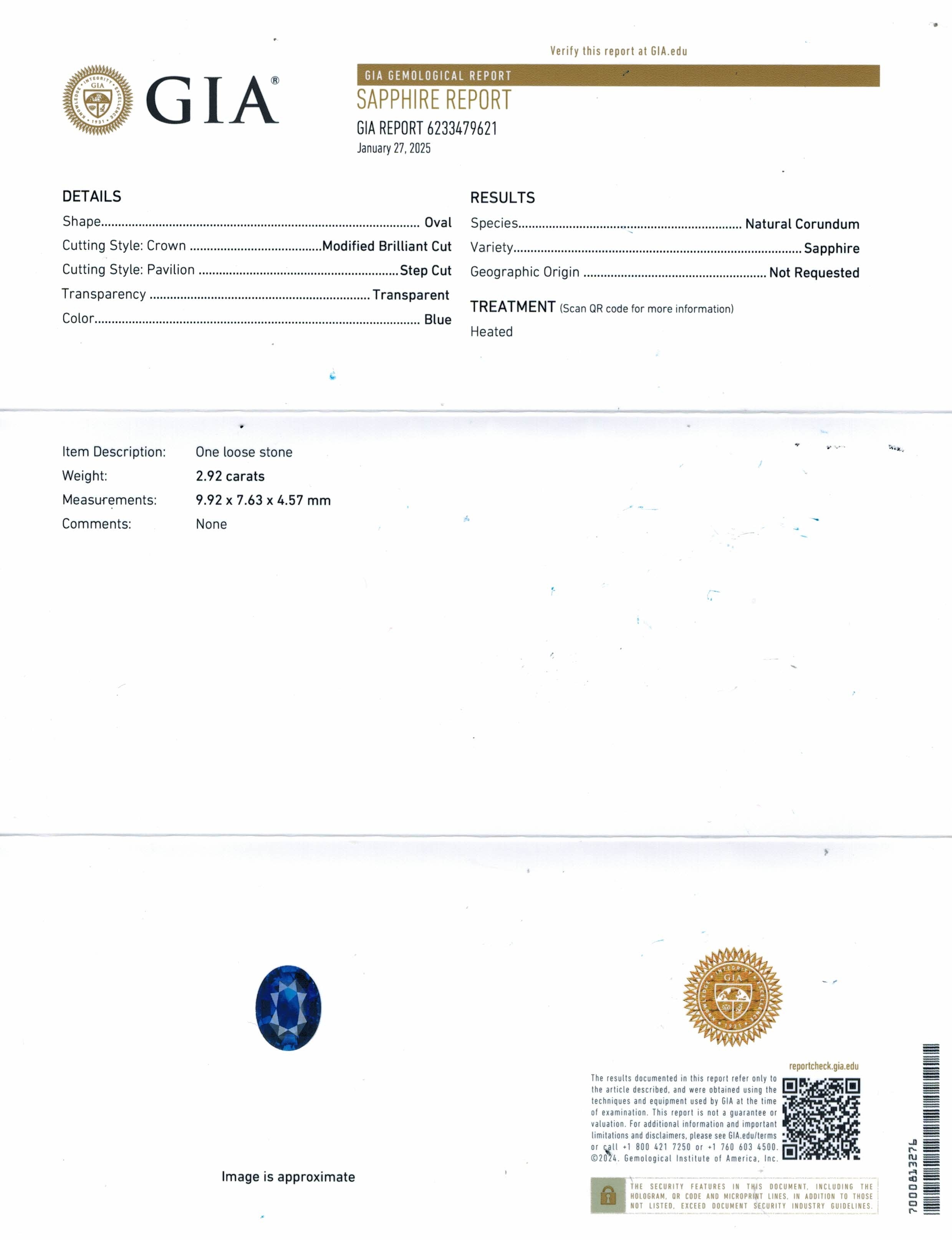 2.92 Ct. Blue Sapphire from Ceylon (Sri Lanka)