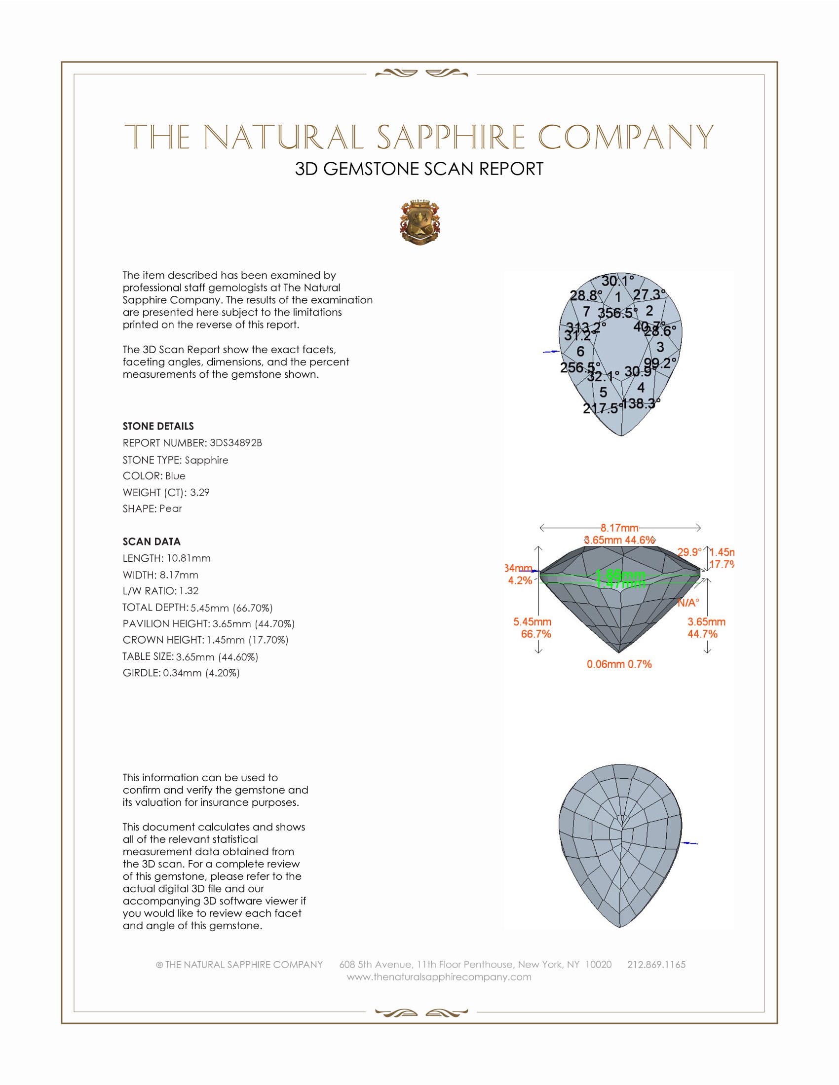 3.29 Ct. Blue Sapphire from Ceylon (Sri Lanka)