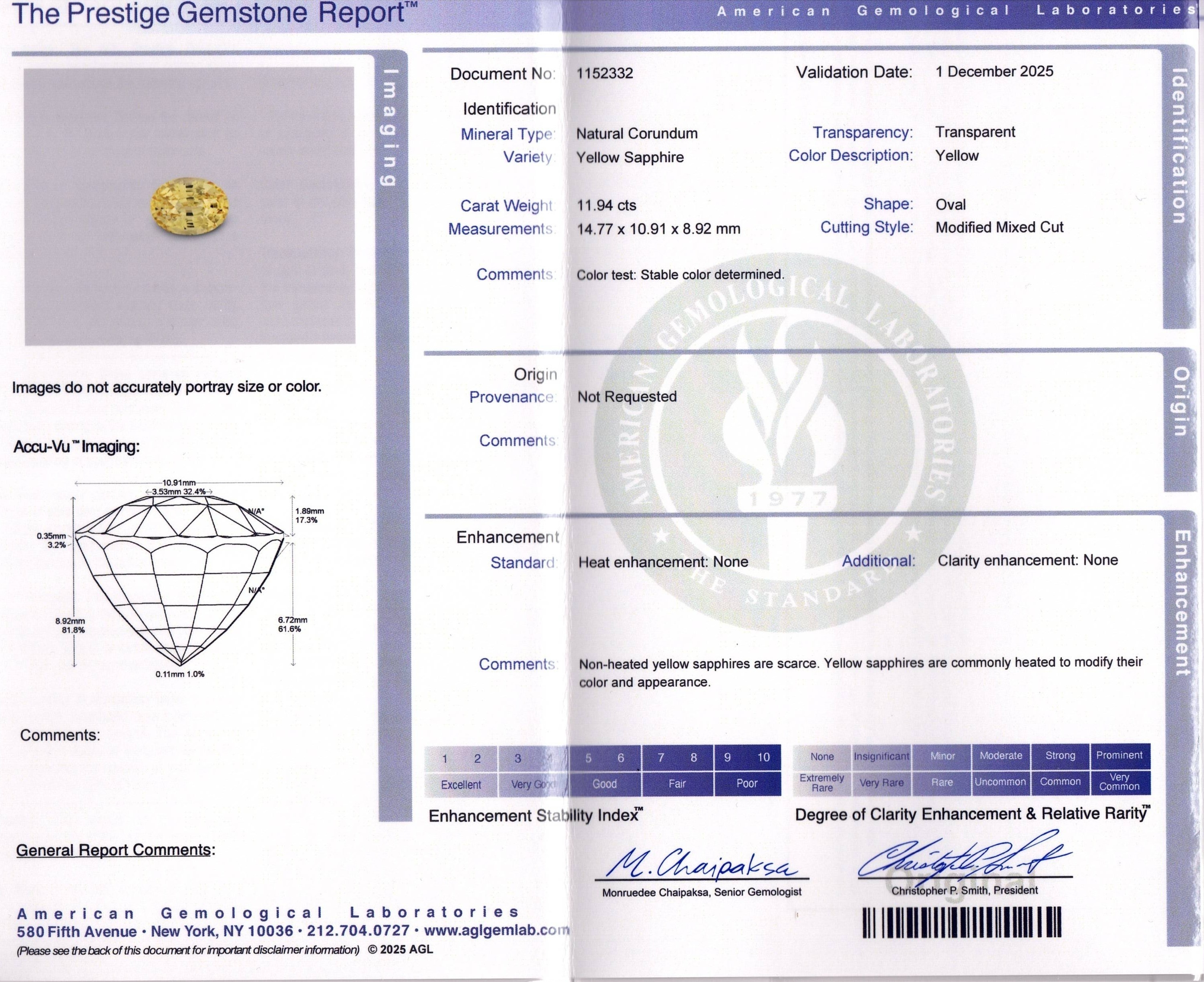 11.94 Ct. Yellow Sapphire from Ceylon (Sri Lanka)