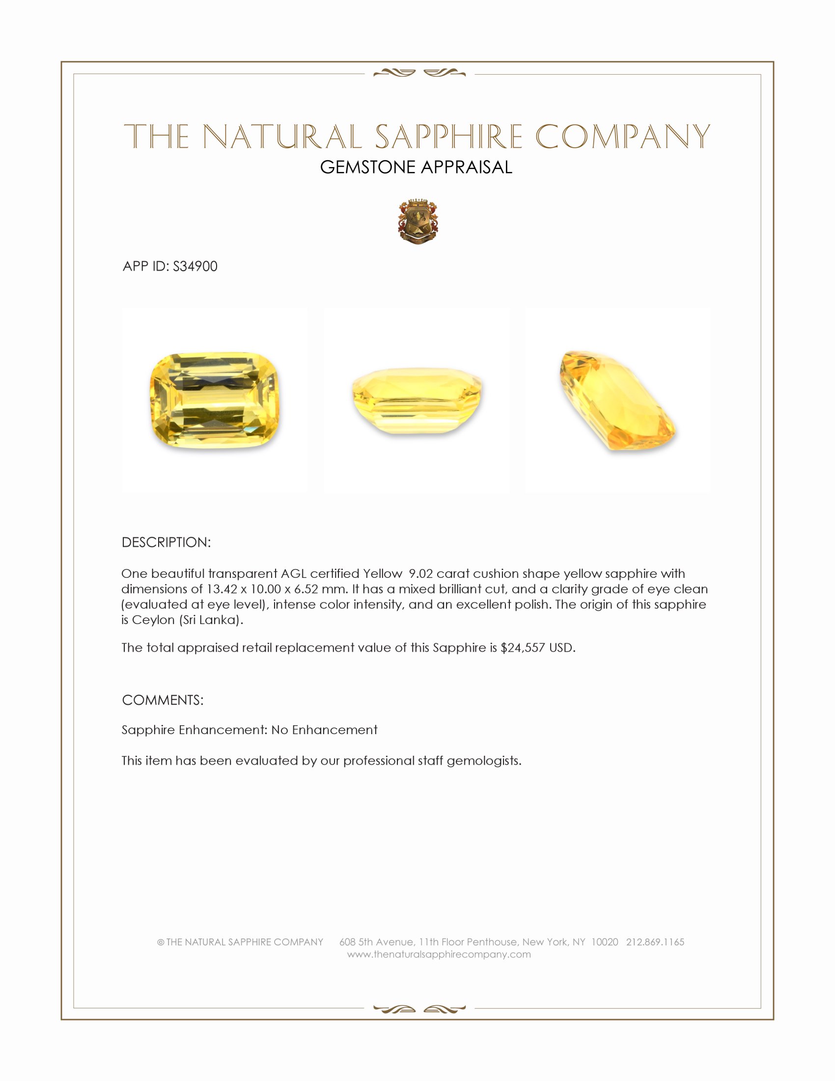 9.02 Ct. Yellow Sapphire from Ceylon (Sri Lanka)