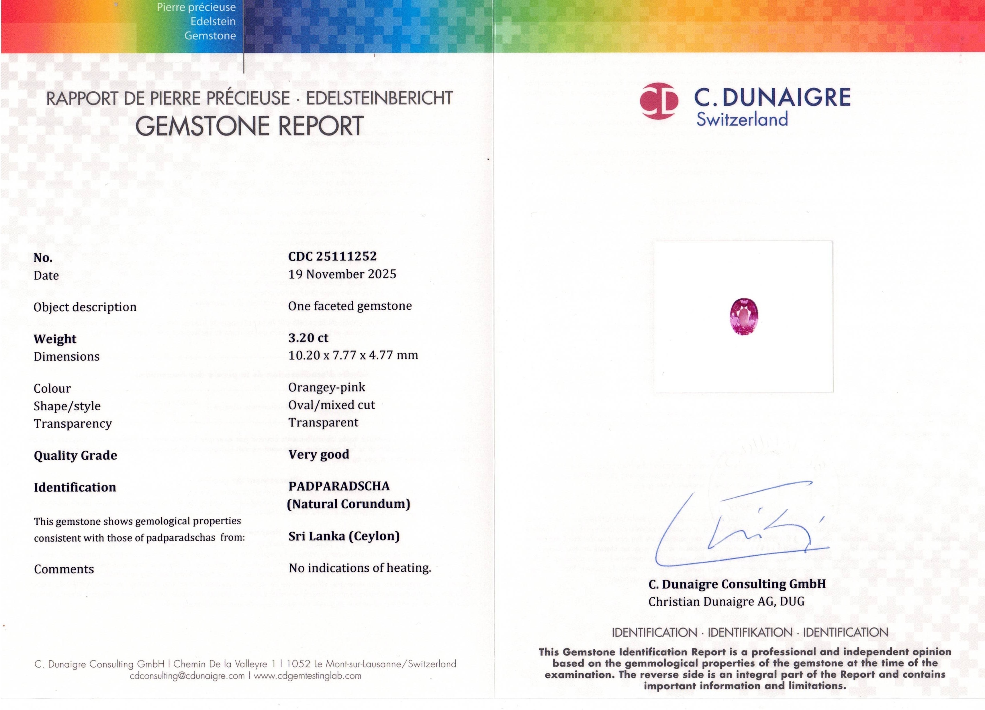 3.20 Ct. Padparadscha Sapphire from Ceylon (Sri Lanka)