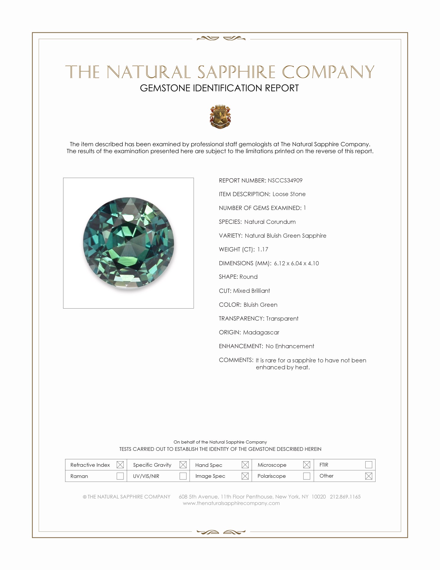 1.17 Ct. Bluish Green Sapphire from Madagascar