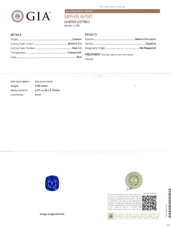 2.08 Ct. Blue Sapphire from Ceylon (Sri Lanka)