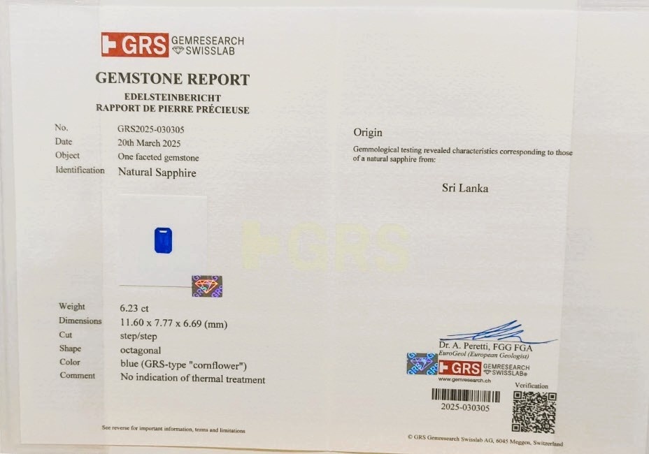 6.23 Ct. Blue Sapphire from Ceylon (Sri Lanka)