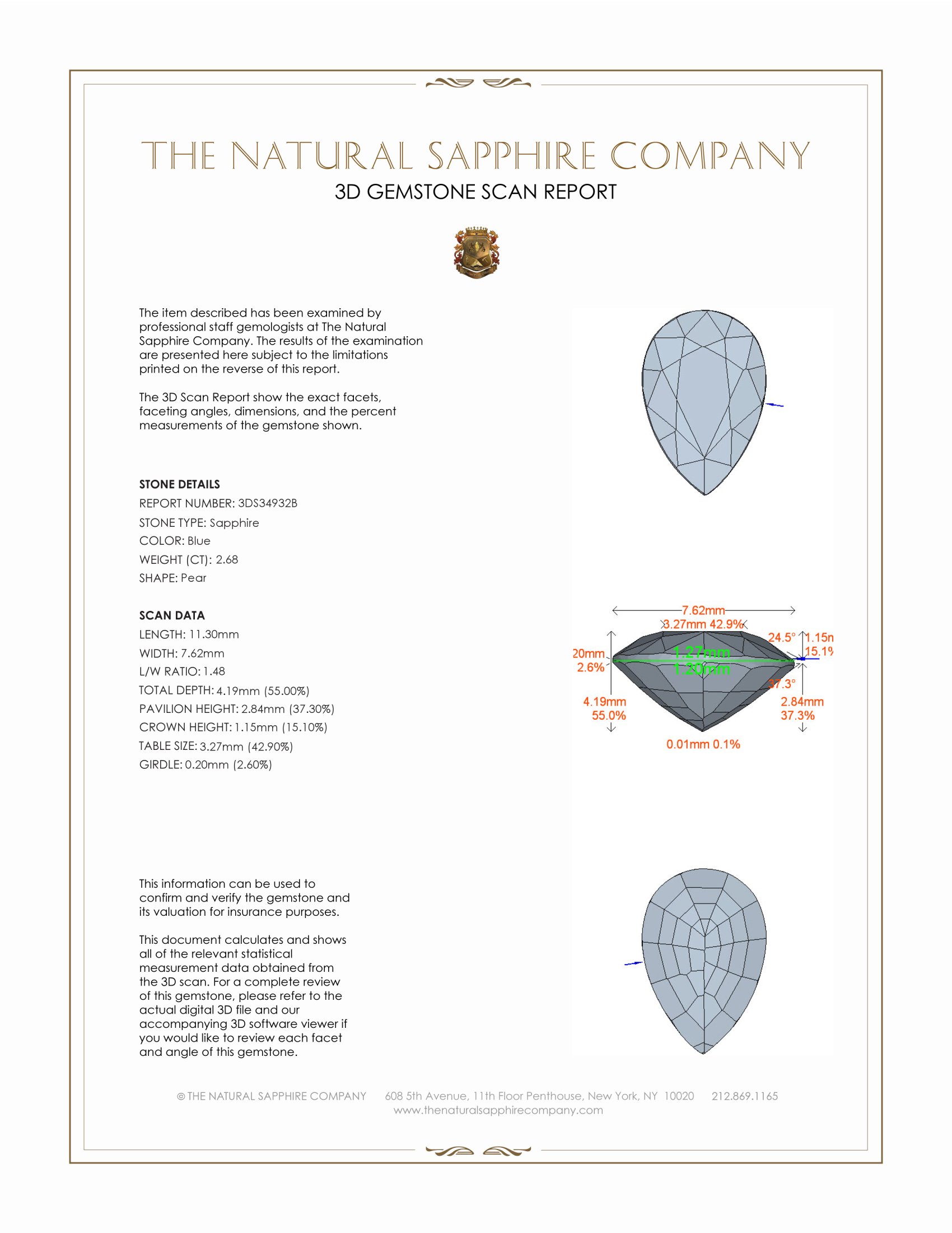 2.68 Ct. Blue Sapphire from Ceylon (Sri Lanka)