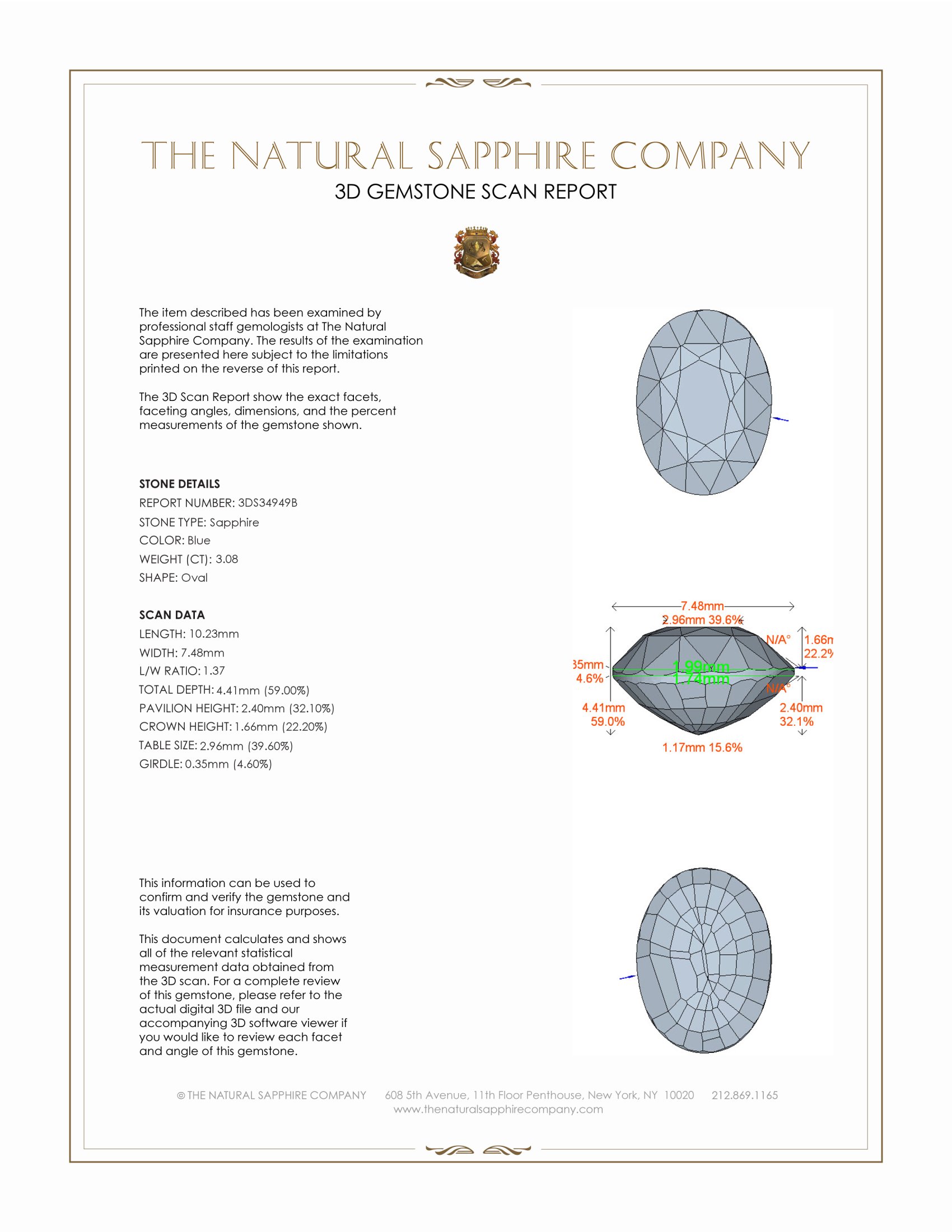 3.08 Ct. Blue Sapphire from Ceylon (Sri Lanka)