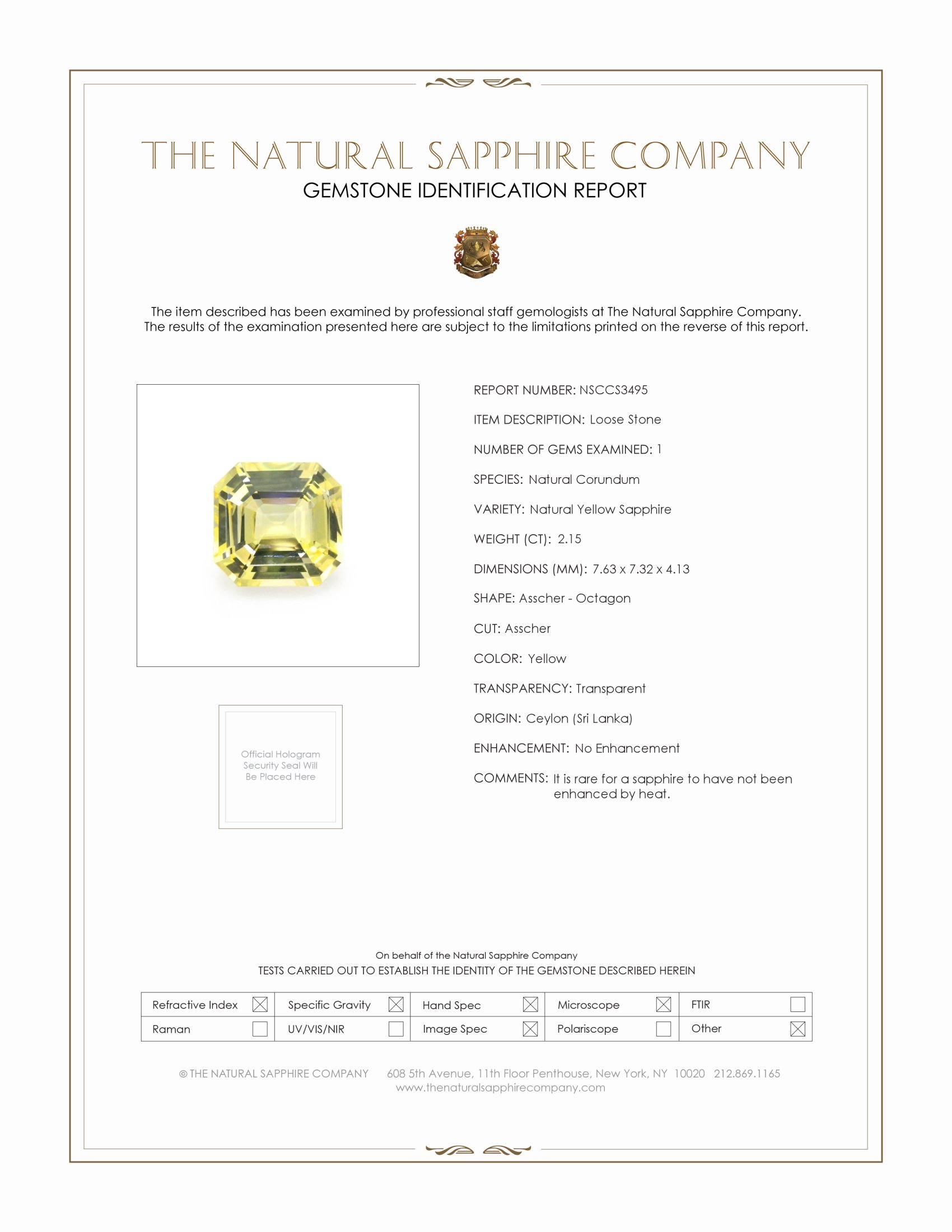 2.15 Ct. Yellow Sapphire from Ceylon (Sri Lanka)