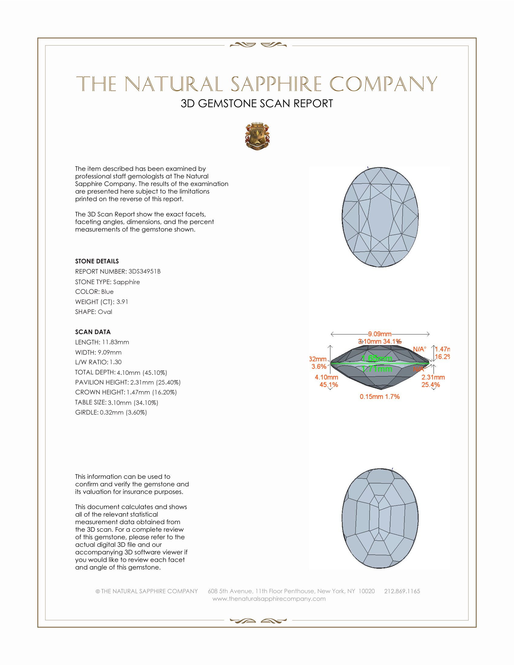 3.91 Ct. Blue Sapphire from Ceylon (Sri Lanka)