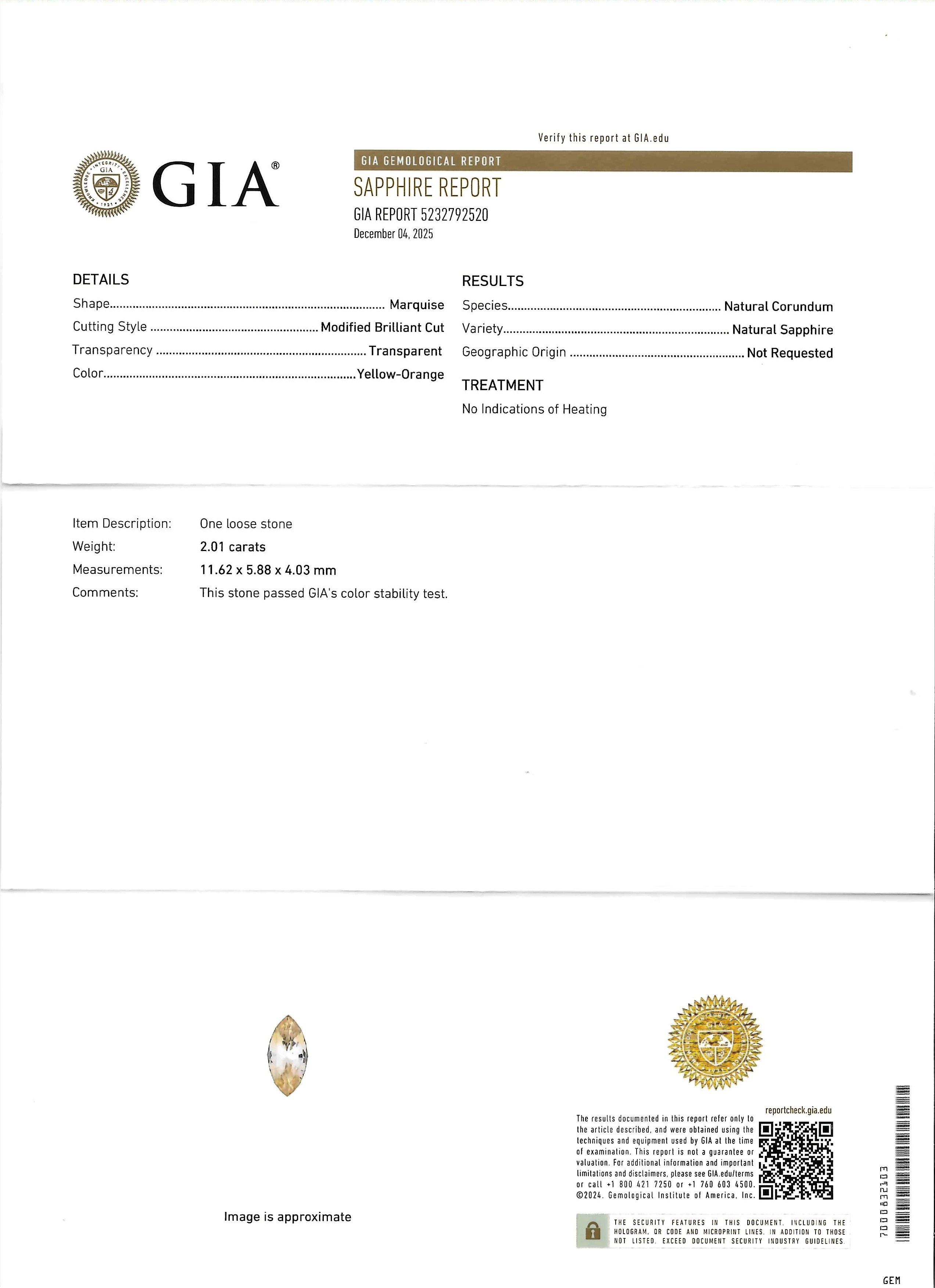 2.01 Ct. Yellowish Orange Sapphire from Ceylon (Sri Lanka)