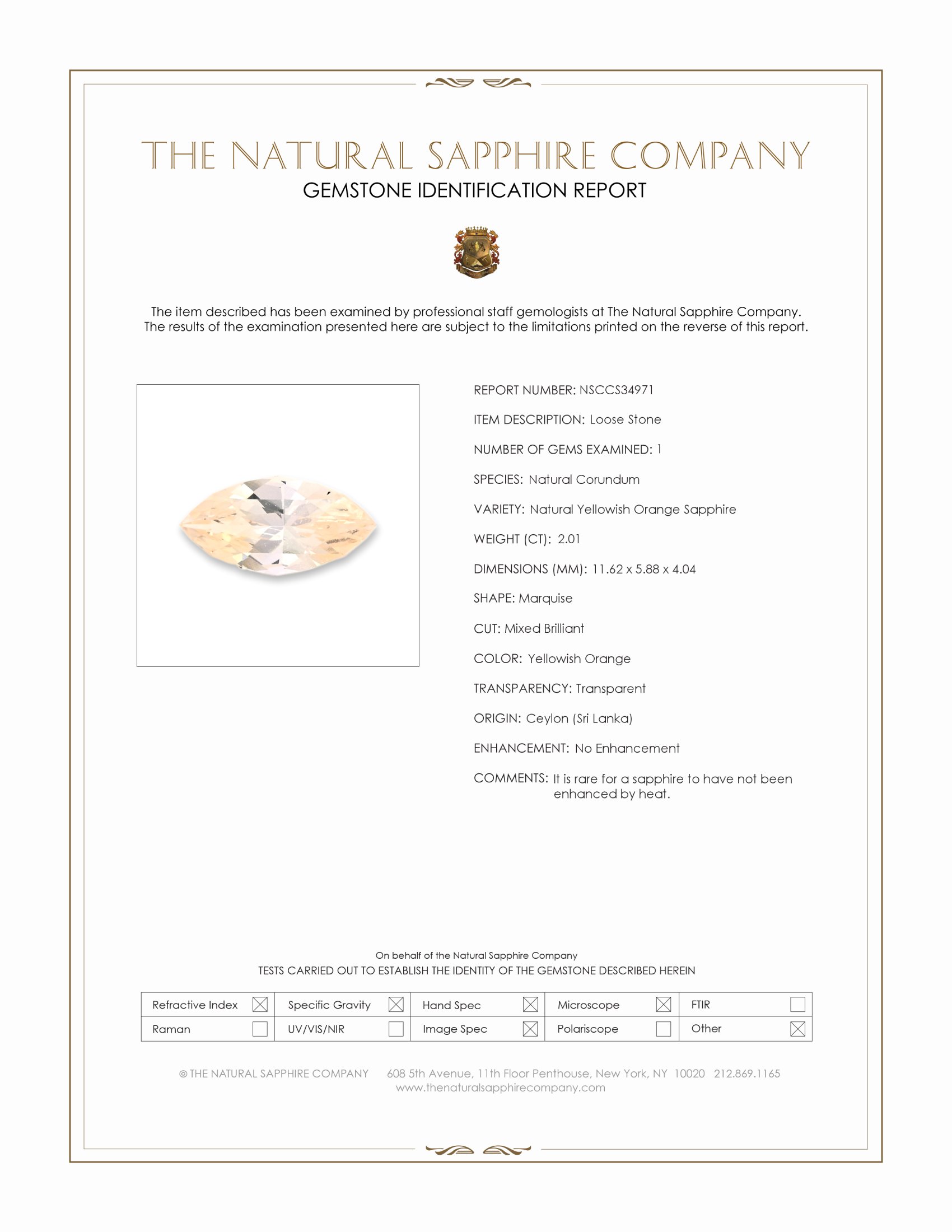2.01 Ct. Yellowish Orange Sapphire from Ceylon (Sri Lanka)