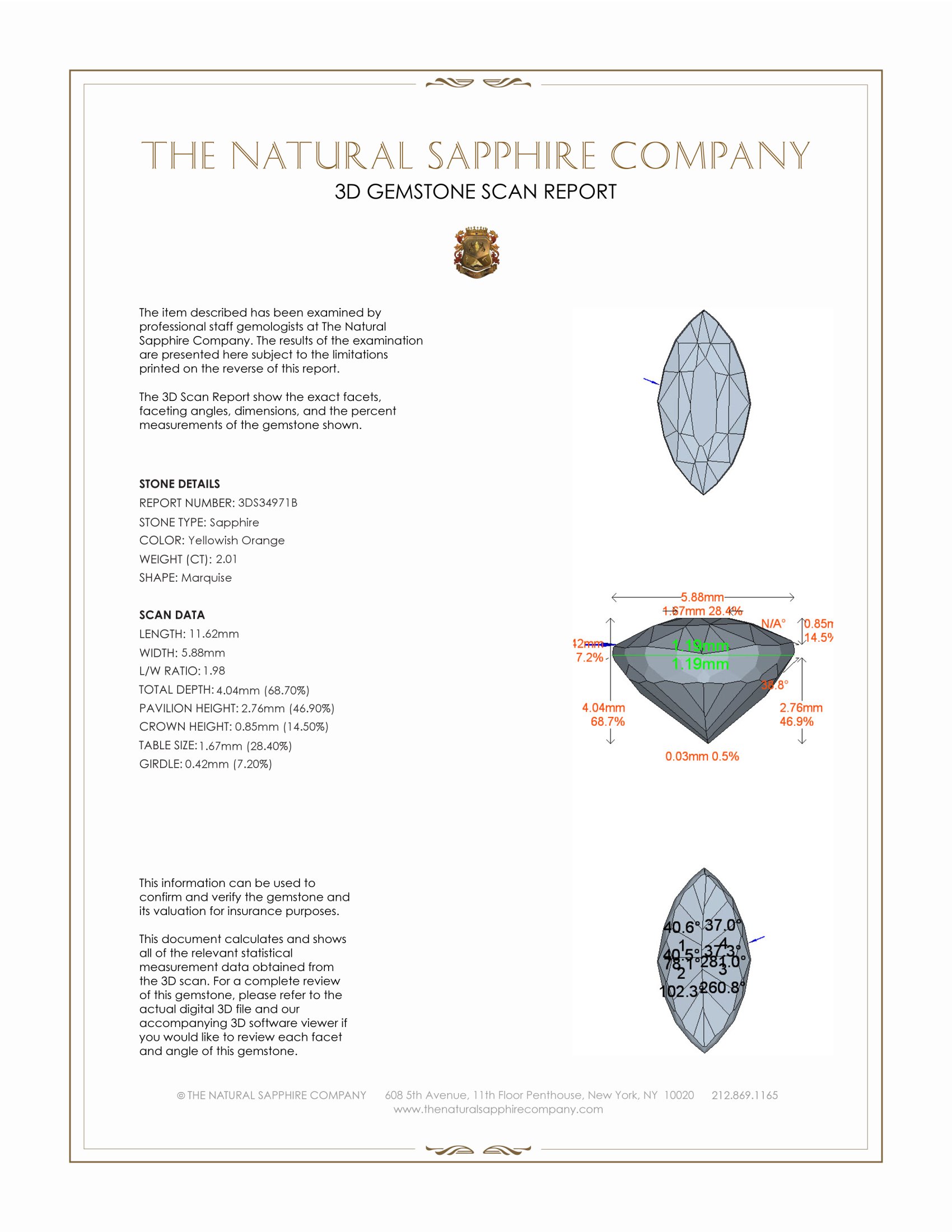 2.01 Ct. Yellowish Orange Sapphire from Ceylon (Sri Lanka)