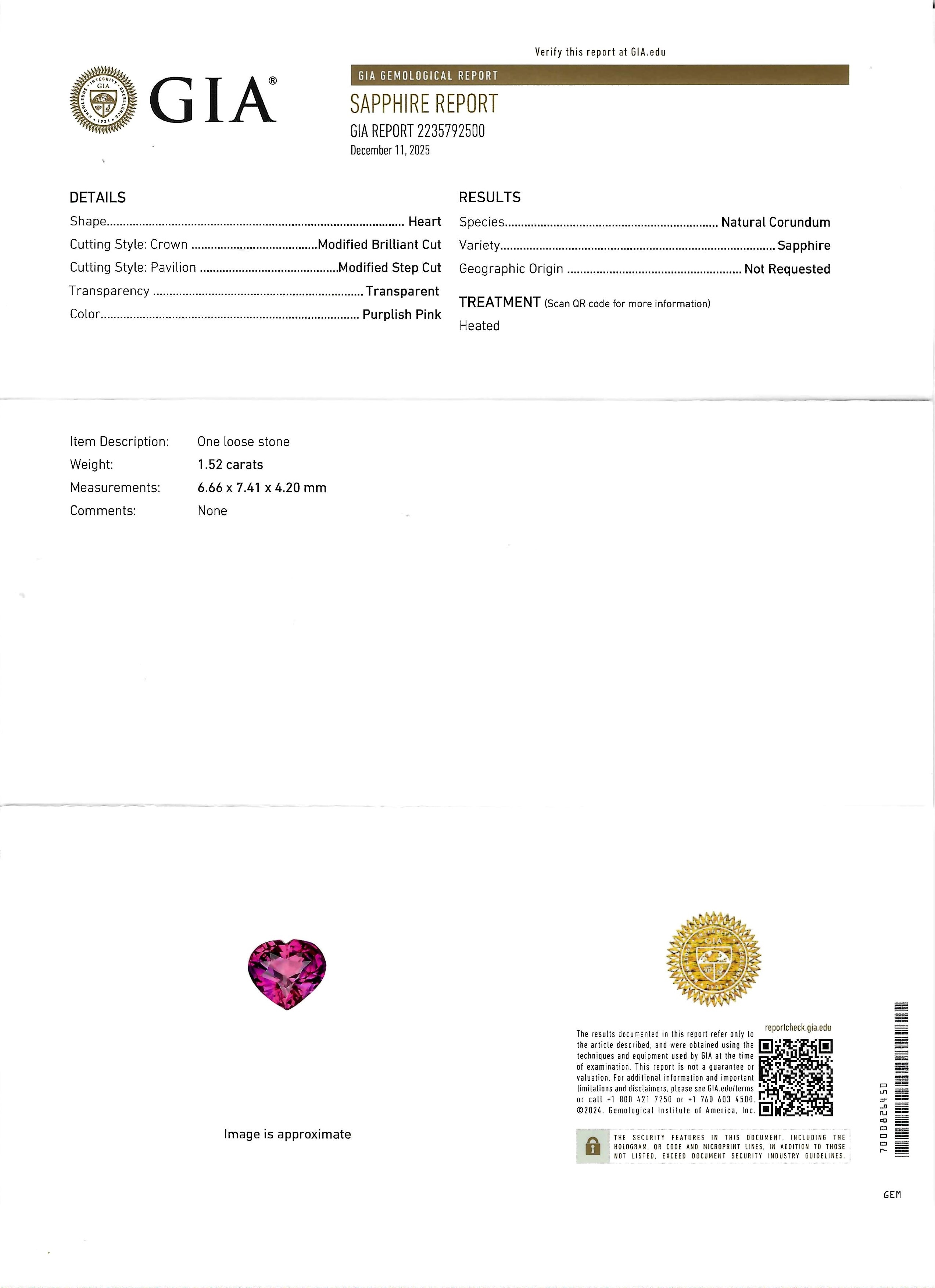 1.52 Ct. Purplish Pink Sapphire from Ceylon (Sri Lanka)