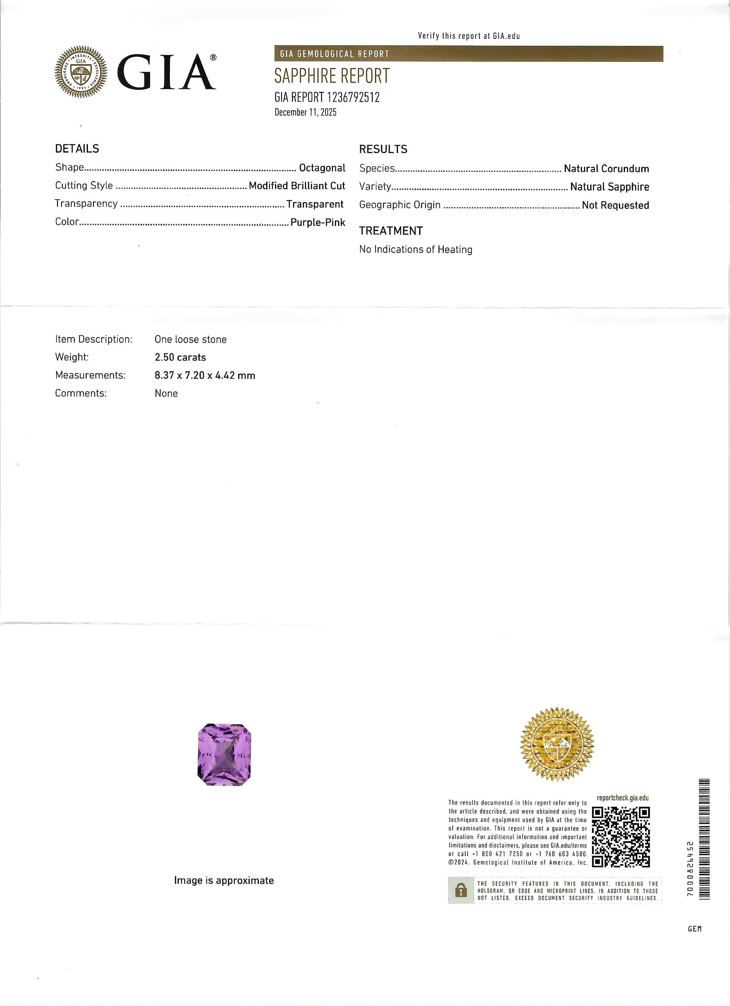 2.50 Ct. Purplish Pink Sapphire from Ceylon (Sri Lanka)