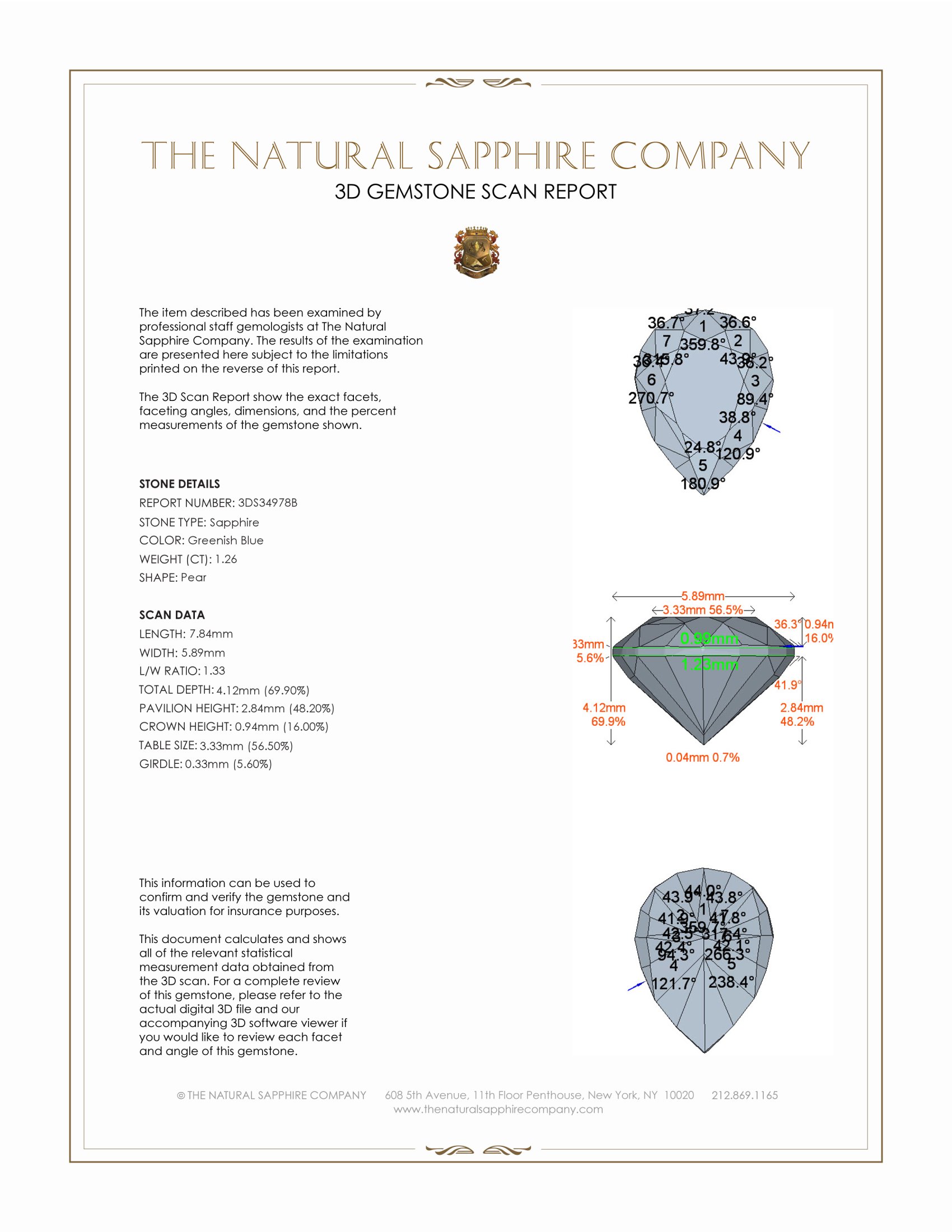 1.26 Ct. Greenish Blue Sapphire from Montana