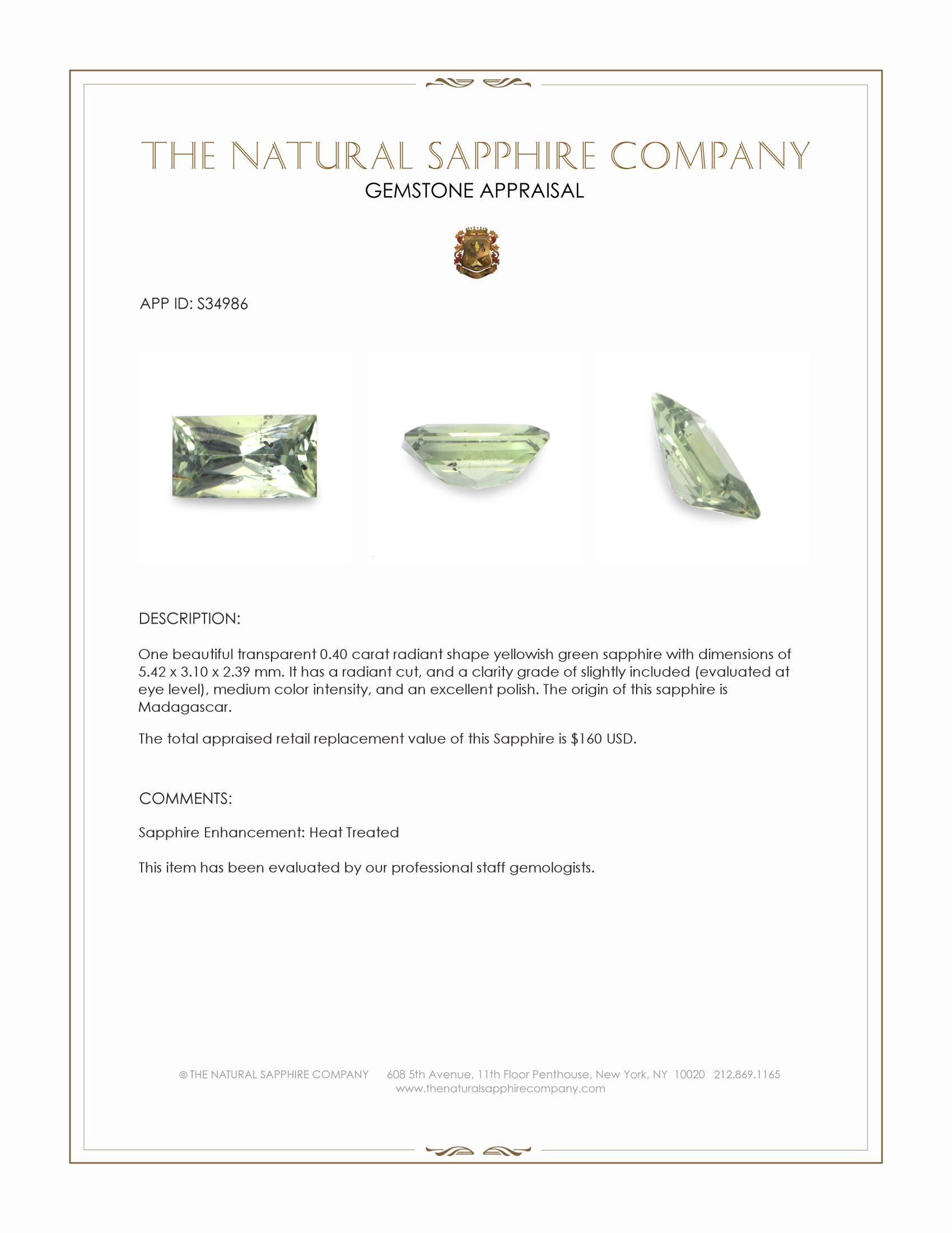 0.40 Ct. Yellowish Green Sapphire from Madagascar