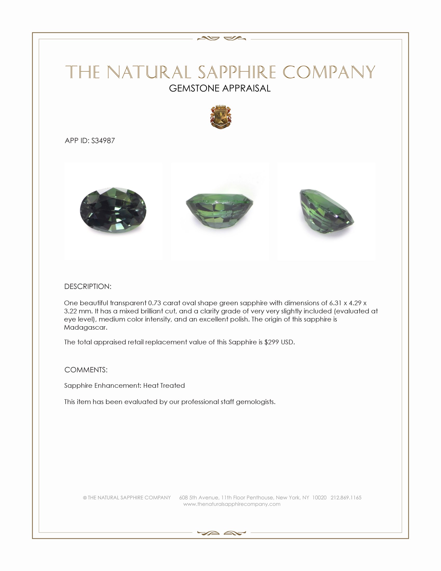 0.73 Ct. Green Sapphire from Madagascar
