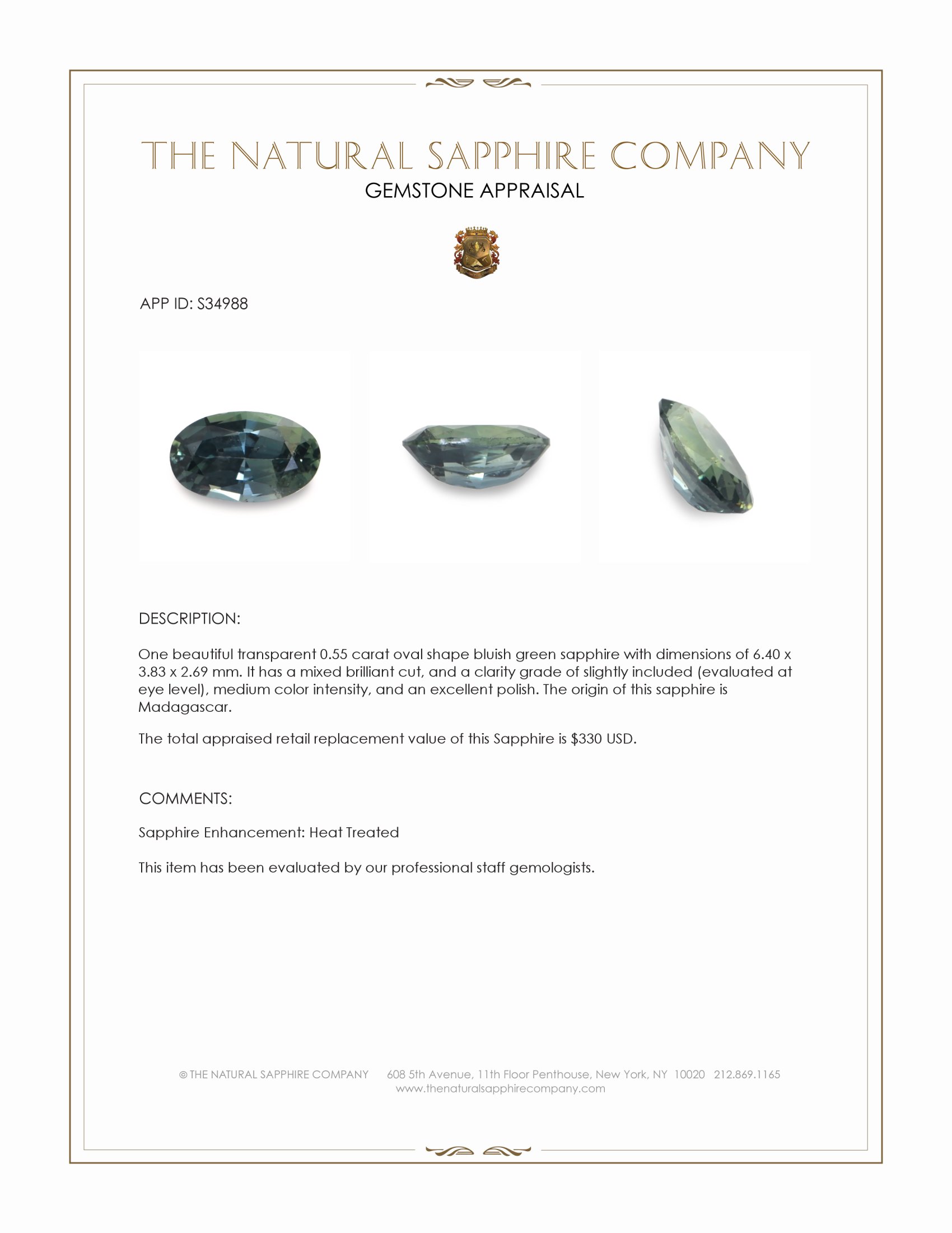 0.55 Ct. Bluish Green Sapphire from Madagascar
