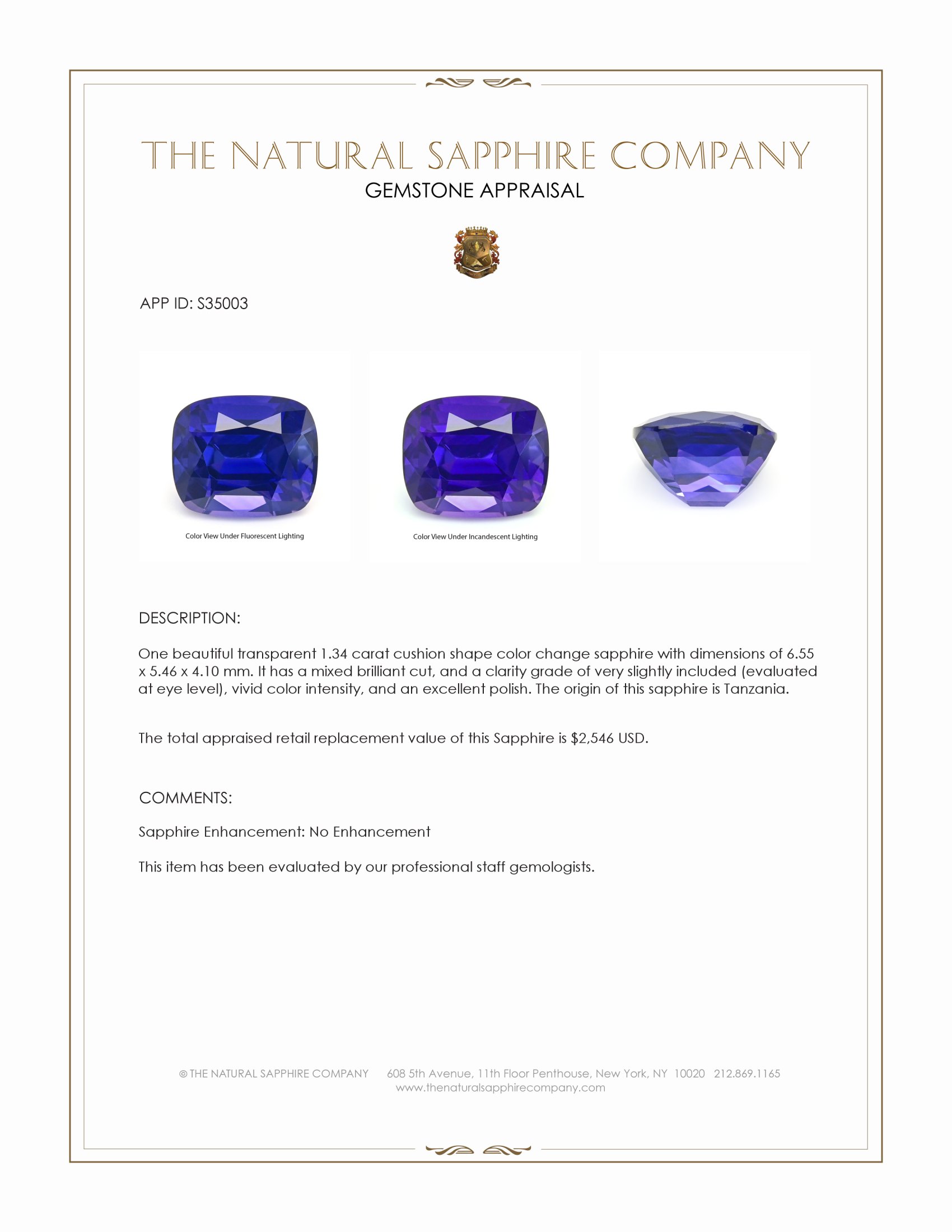1.34 Ct. Color Change Sapphire from Tanzania