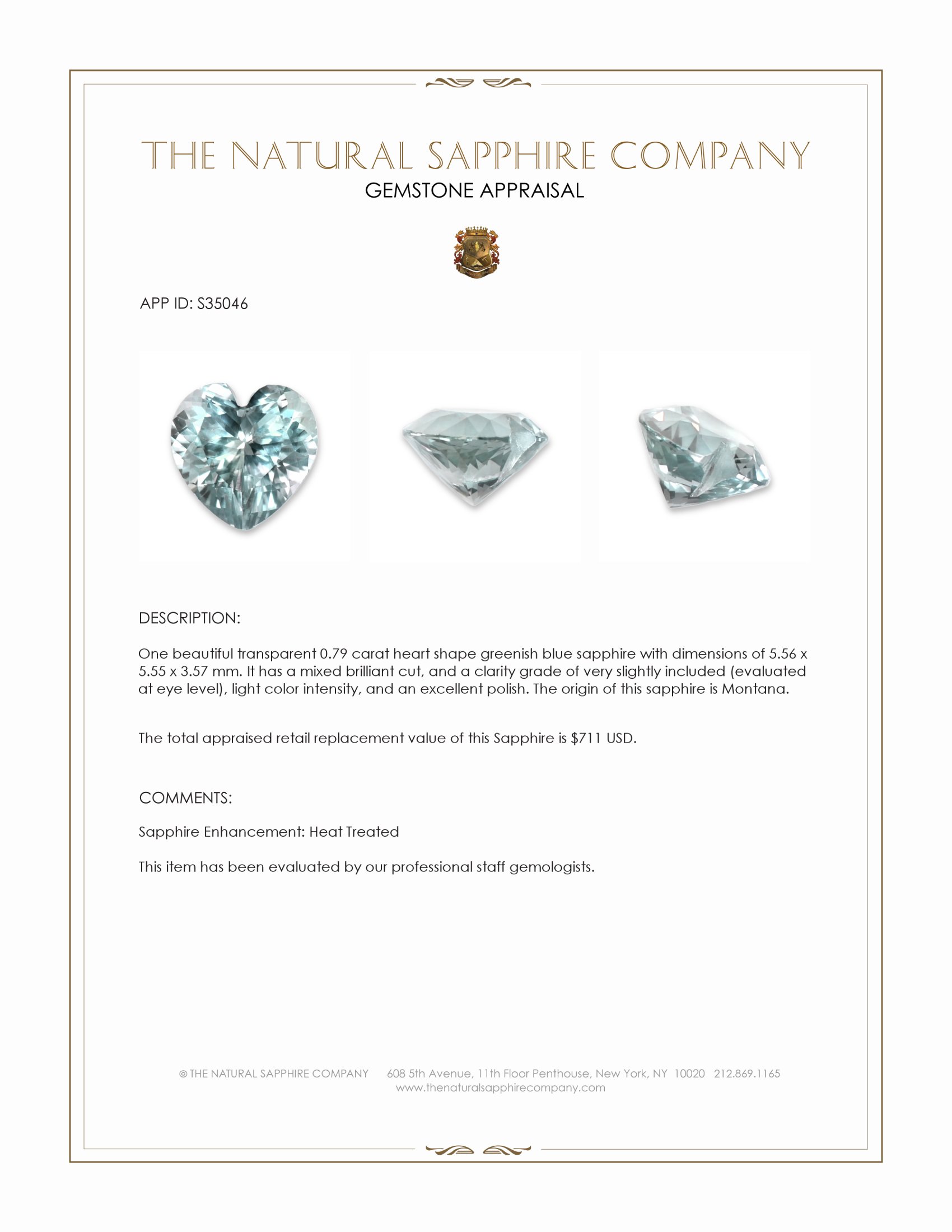 0.79 Ct. Greenish Blue Sapphire from Montana