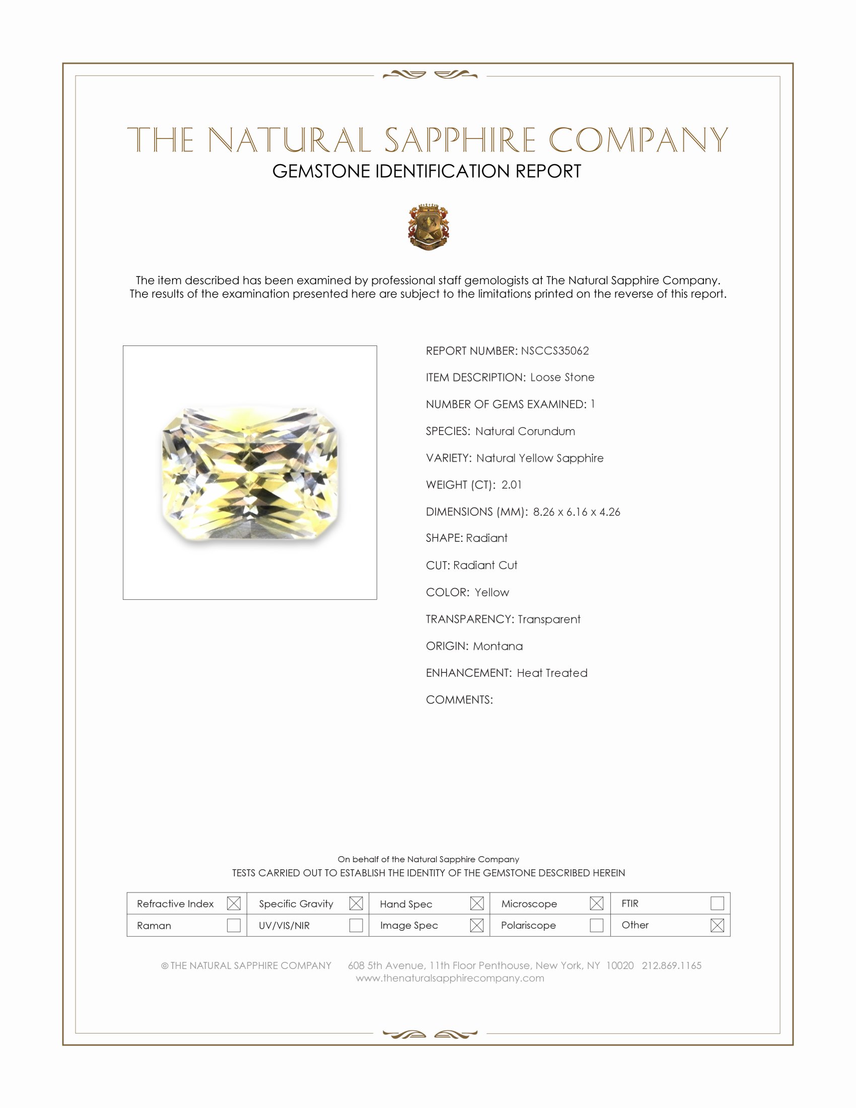2.01 Ct. Yellow Sapphire from Montana