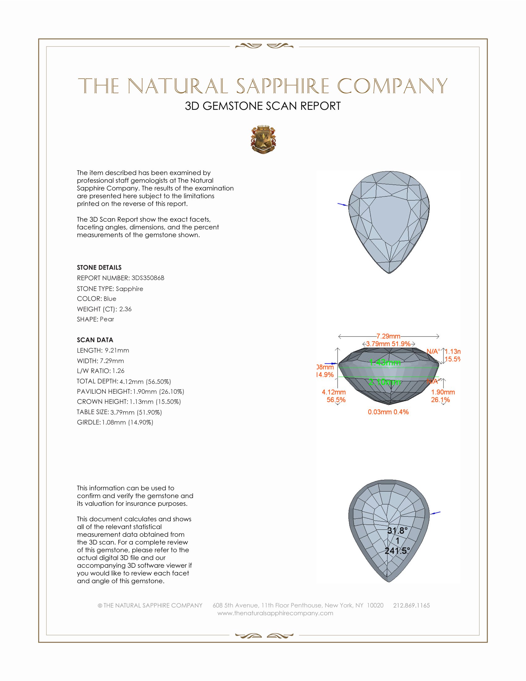 2.36 Ct. Blue Sapphire from Ceylon (Sri Lanka)