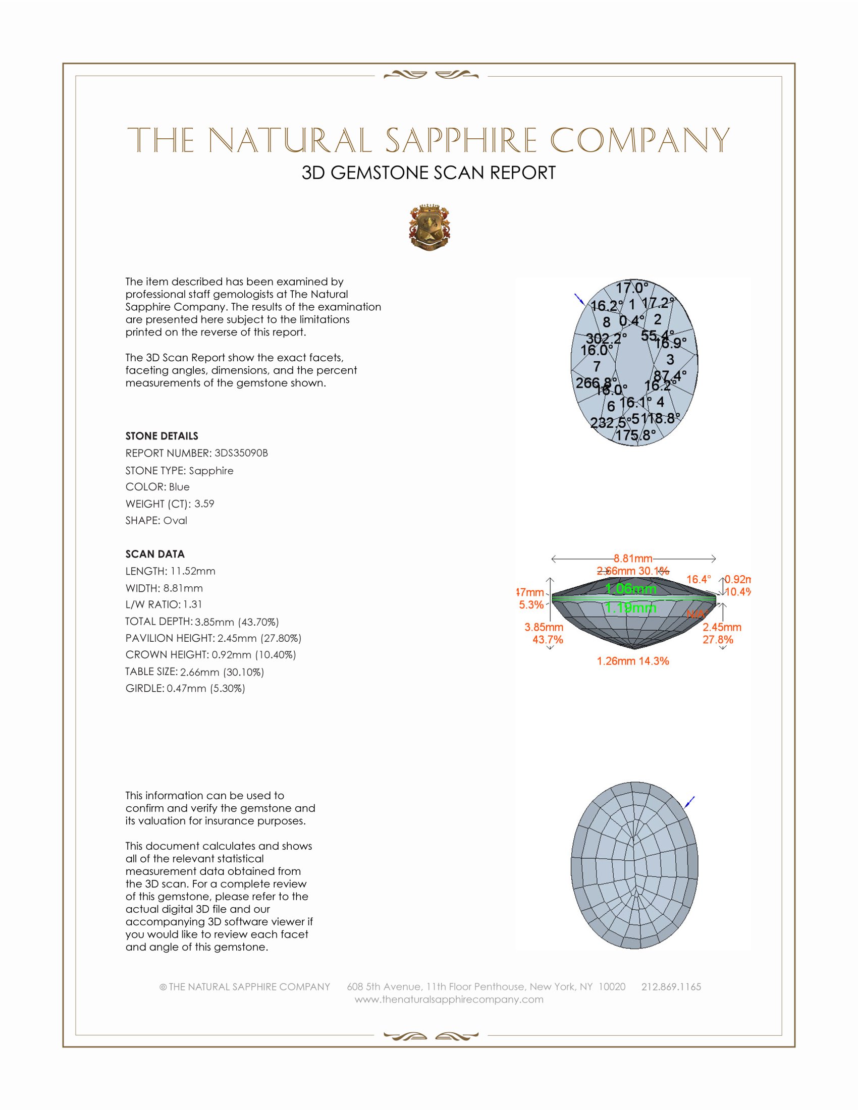 3.59 Ct. Blue Sapphire from Ceylon (Sri Lanka)