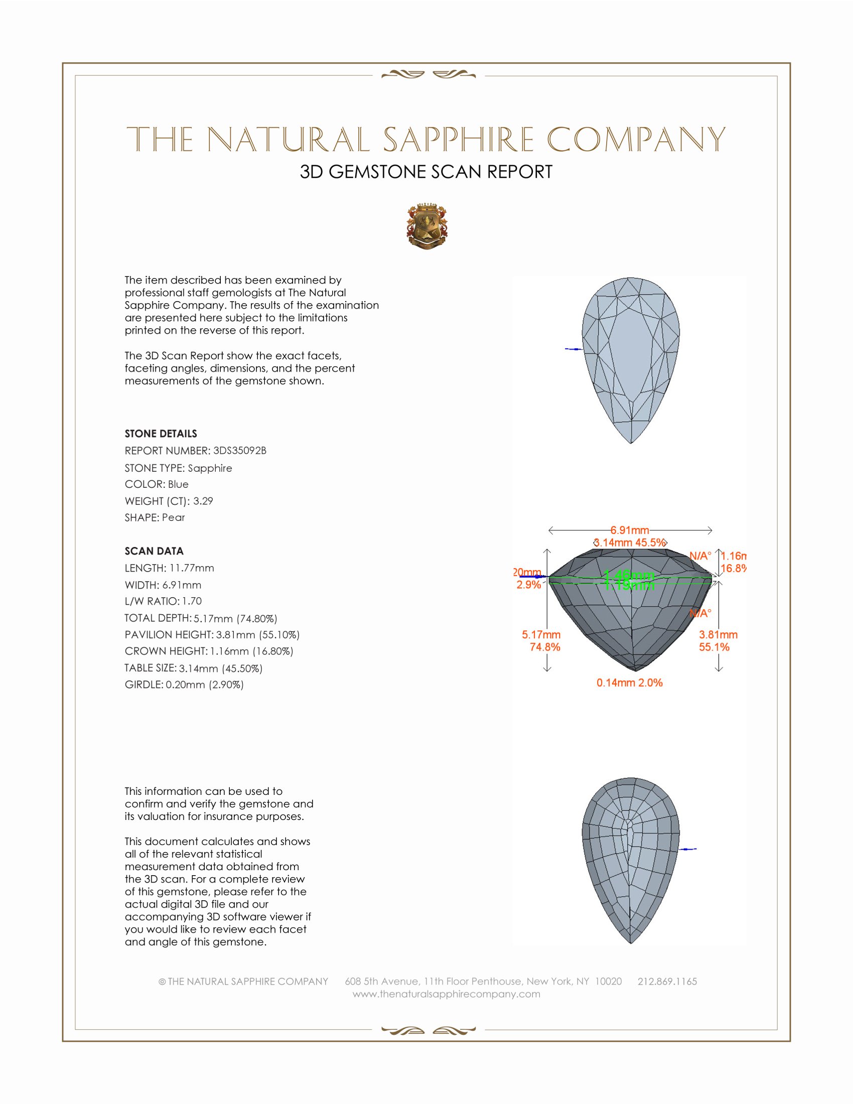 3.29 Ct. Blue Sapphire from Ceylon (Sri Lanka)