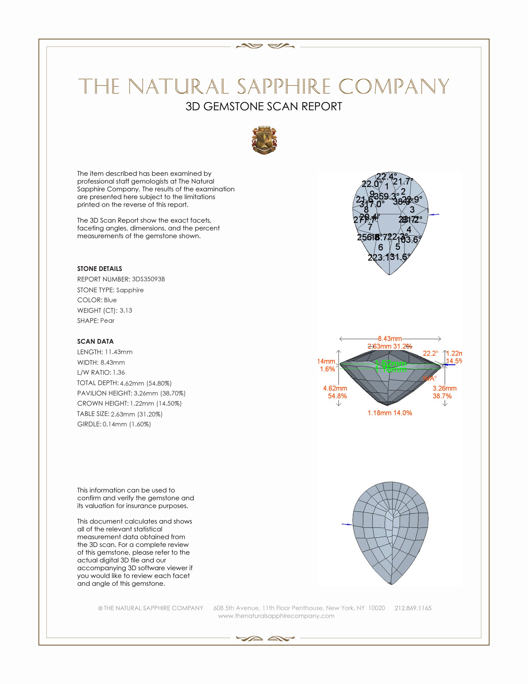 3.13 Ct. Blue Sapphire from Ceylon (Sri Lanka)