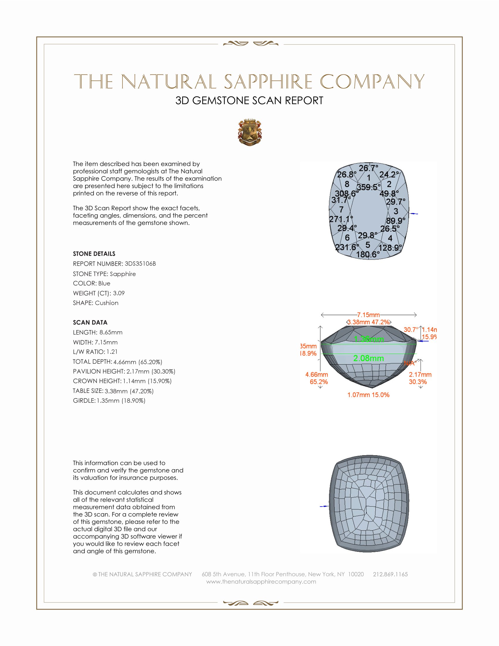 3.09 Ct. Blue Sapphire from Ceylon (Sri Lanka)