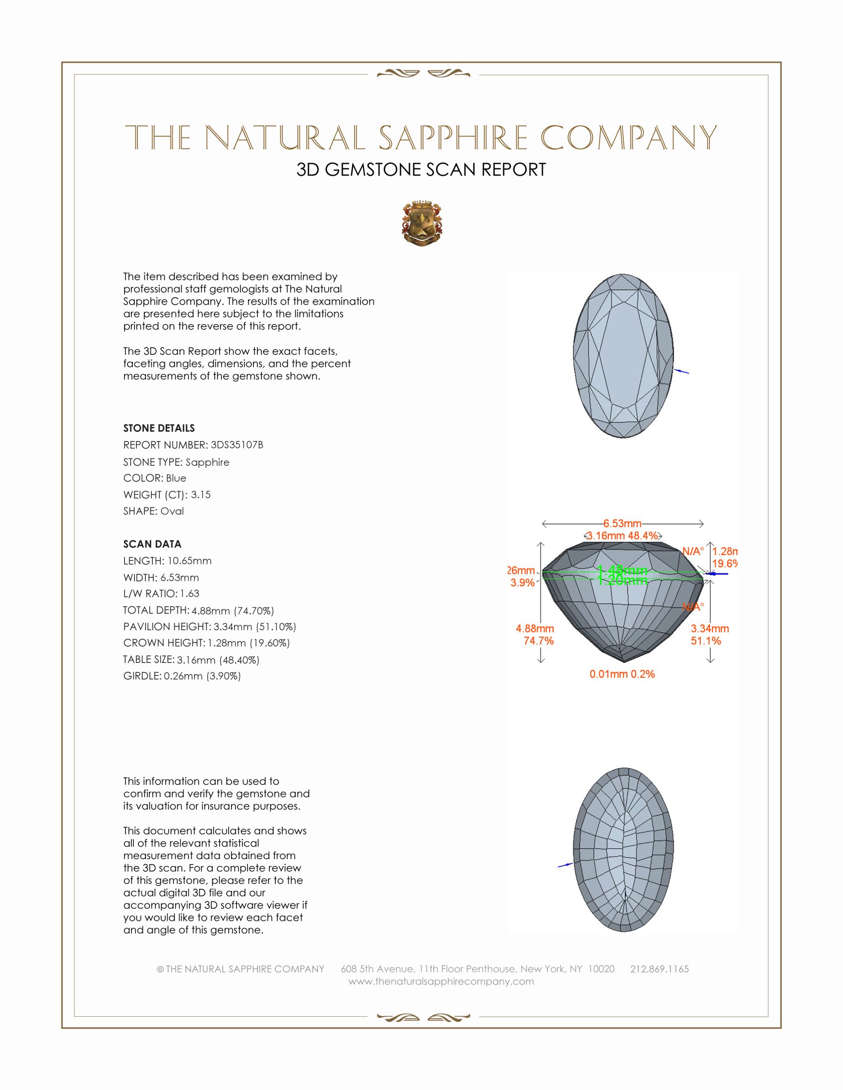 3.15 Ct. Blue Sapphire from Ceylon (Sri Lanka)