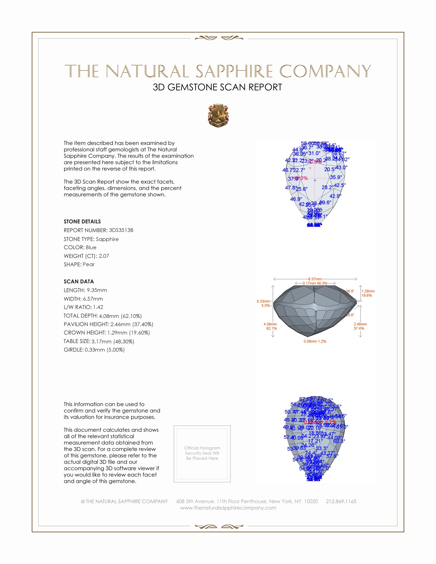 2.07 Ct. Blue Sapphire from Ceylon (Sri Lanka)