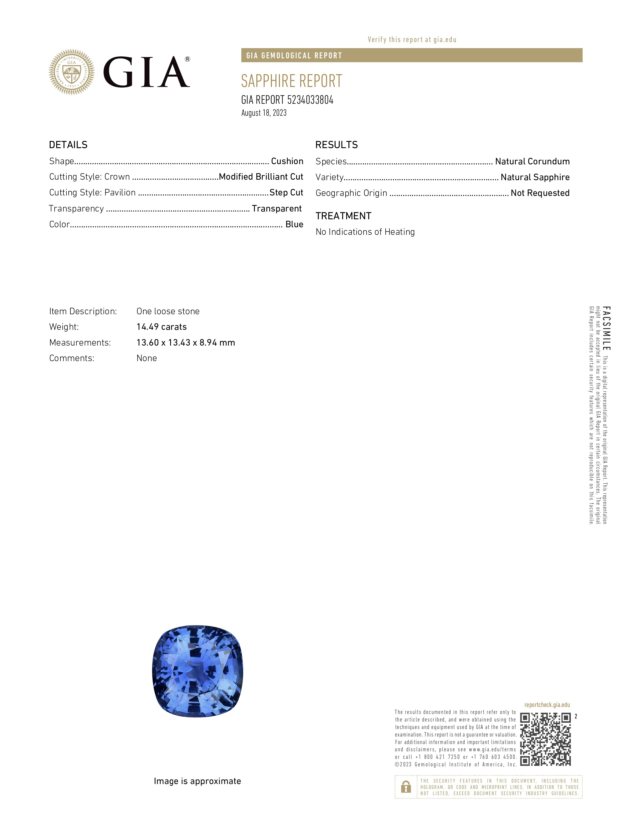 14.49 Ct. Blue Sapphire from Ceylon (Sri Lanka)